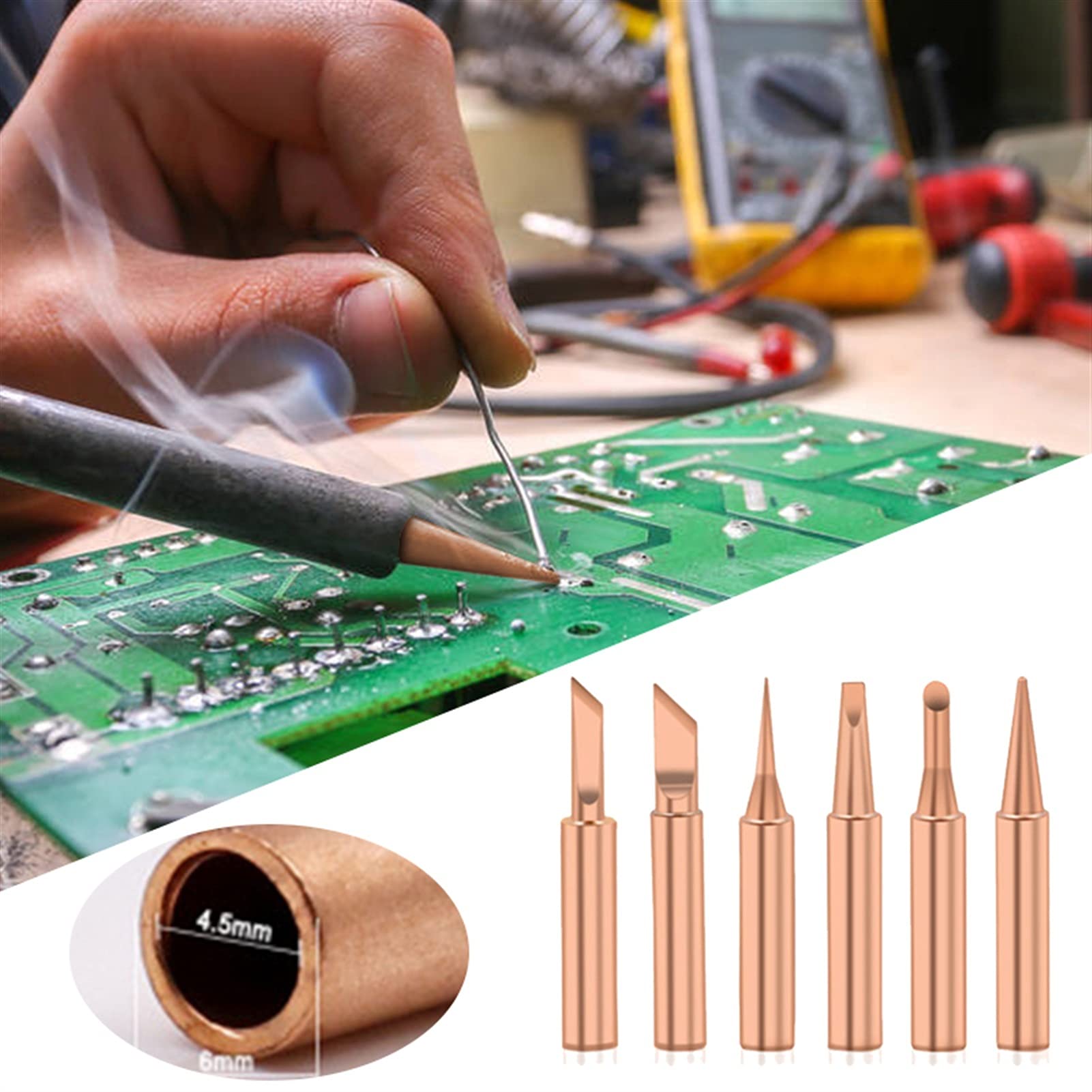 900M-T Soldering Iron Tips 5Pcs - Pure Copper Welding Head Set for Lead-Free Soldering | Easy Replacement Tips for Electric Soldering Iron | Perfect for Electronics Repair, DIY Projects & Circuit Board Work