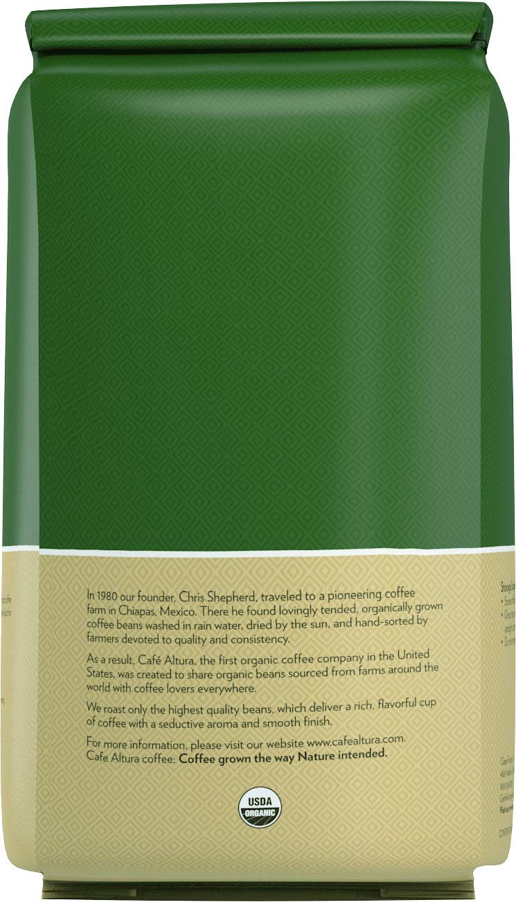 Organic Decaf Dark Roast Whole Bean Coffee by Cafe Altura - Water Processed, Low Acid, Fair Trade Certified | Perfect for Home Brewing, Office Use & Gifts (Packaging May Vary)
