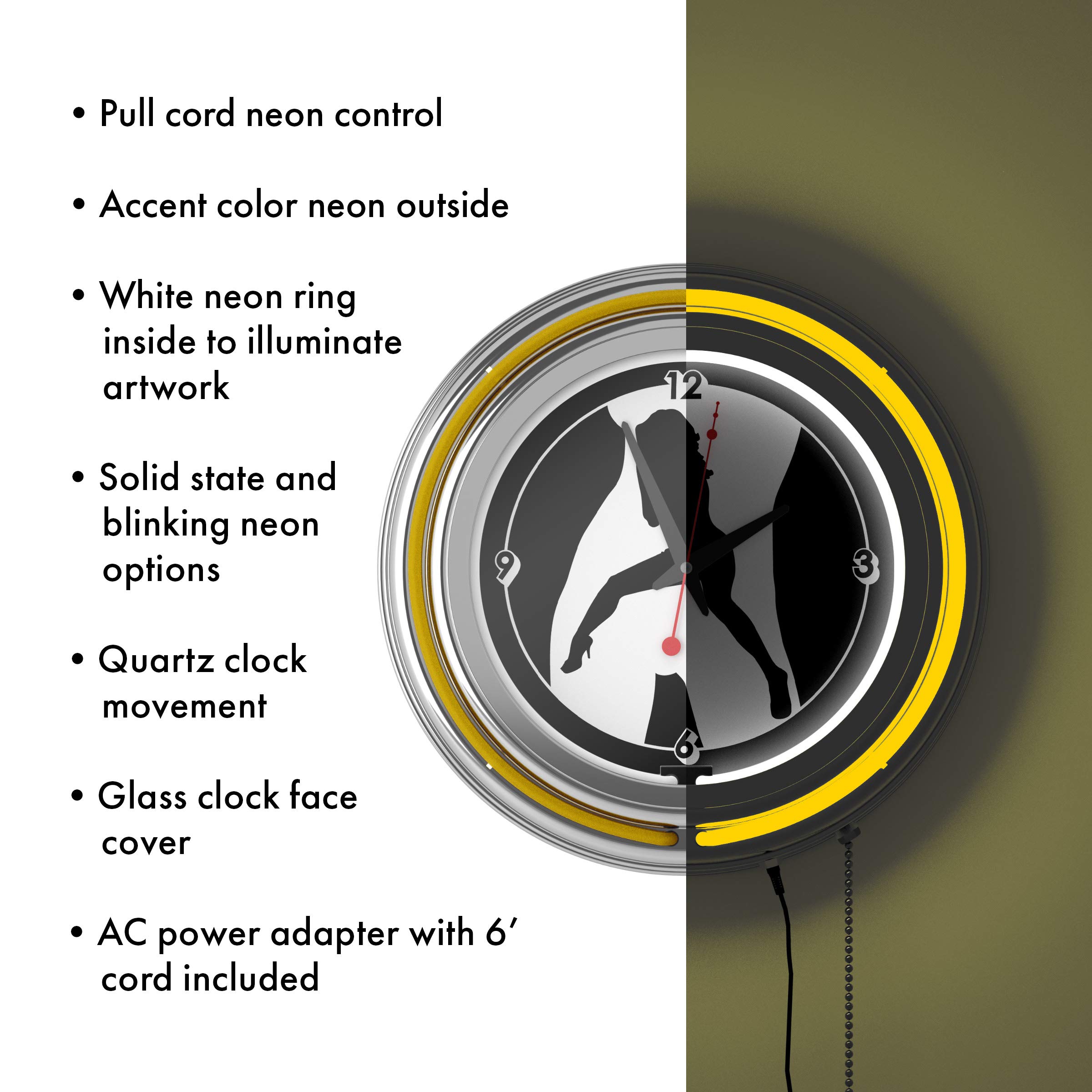 Shadow Babes C Series Neon Clock with Dual Rings - Yellow Wall Clock for Bedroom, Living Room, and Gaming Room Decor