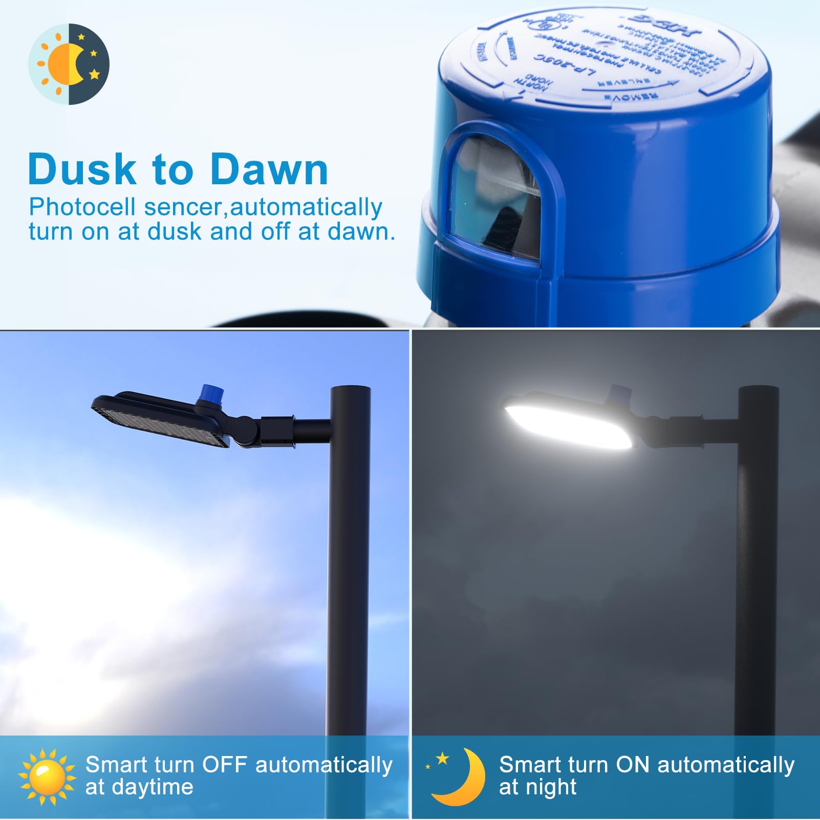 5-Pack 240W LED Parking Lot Lights - 36,000LM (150LM/W) 5000K Daylight - Outdoor Pole Mount Lighting with Smart Dusk-to-Dawn Sensor - Ideal for Commercial Parking Lots, Warehouses & High Mast Areas (30-50ft Height) - 7-Year Warranty