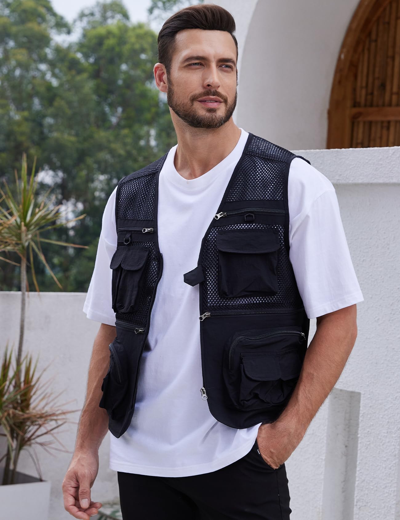 Gihuo Men's Utility Vest - Lightweight Fishing & Safari Vest with Multiple Pockets for Outdoor Travel, Hiking, Camping - Perfect for Summer Adventures