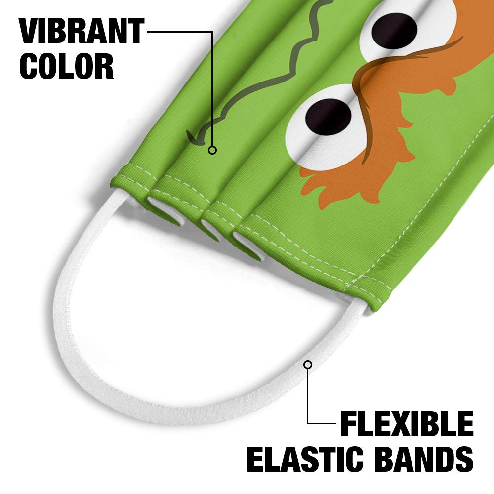 Sesame Street Oscar The Grouch Kids Reusable Face Mask with Adjustable Nose Wire - 1-Ply Washable Cloth Mask for School, Travel & Daily Protection