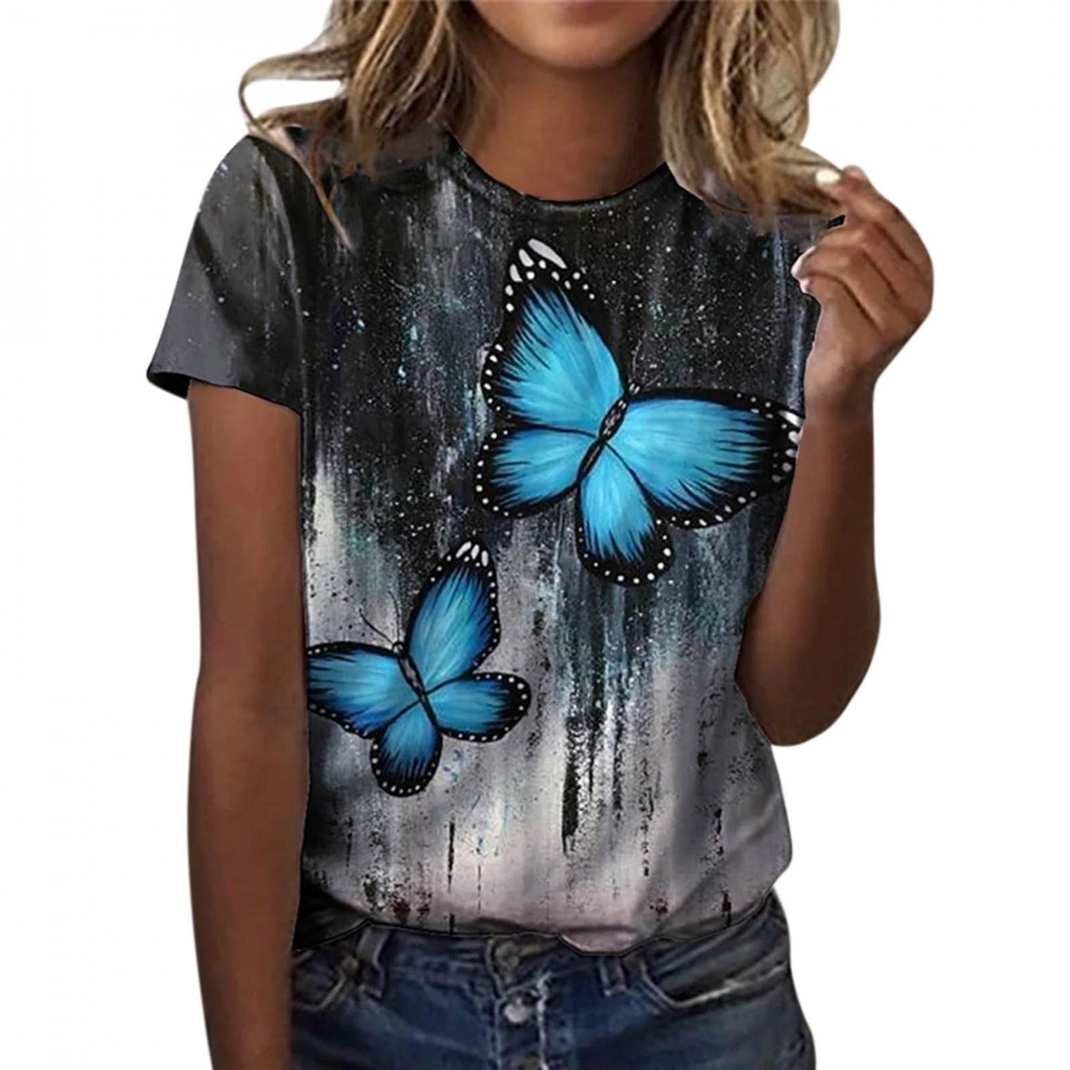 Women's Floral Graphic Short Sleeve Crew Neck T-Shirts - Summer Casual Tops for Work, Date Night & Everyday Wear