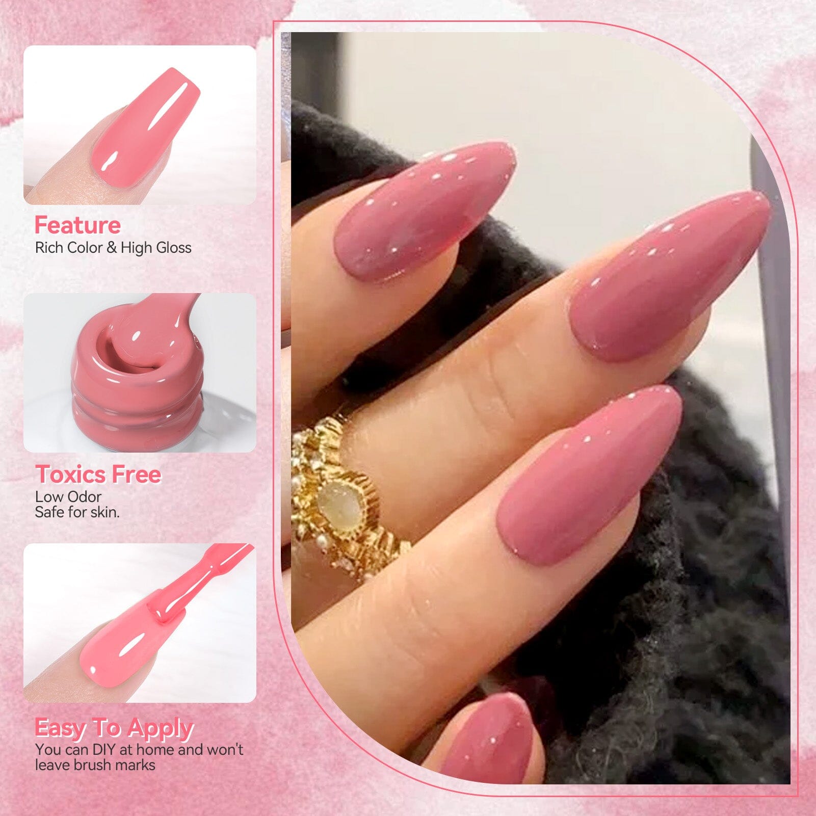 6 Colors Pink Gel Polish Set S01 Barely Beauty 7ml - Long Lasting Nail Polish Kit for Manicure & Pedicure at Home or Salon