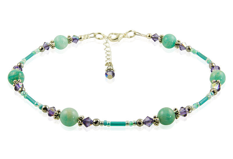 Natural Tanzanite & Green Jade Gemstone Anklet Bracelet - Elegant Handmade Adjustable Ankle Jewelry for Women, Perfect for Beach, Yoga & Boho Fashion