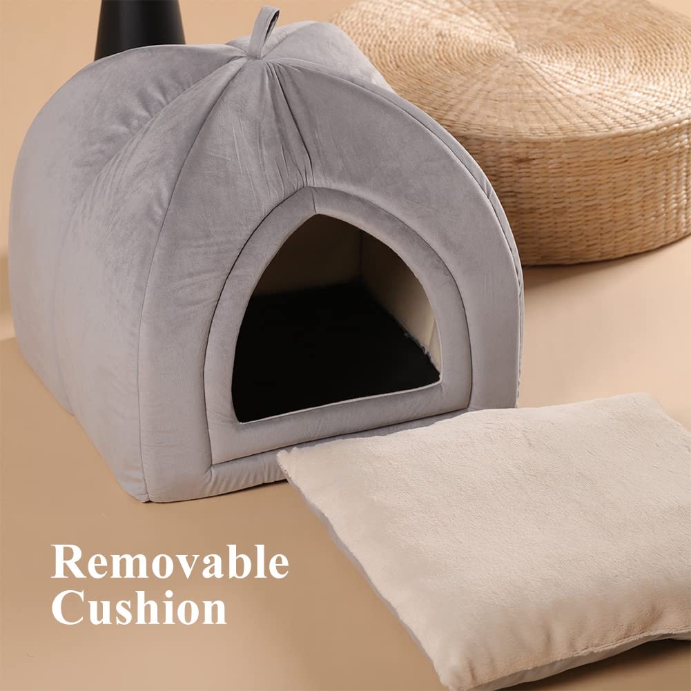 KASENTEX 2-in-1 Cat Bed & House for Indoor Cats - Washable Pet Cave Tent with Removable Cushion for Kittens, Small Cats & Dogs (15x15x15 Grey) - Perfect for Living Room, Bedroom & Pet Play Areas