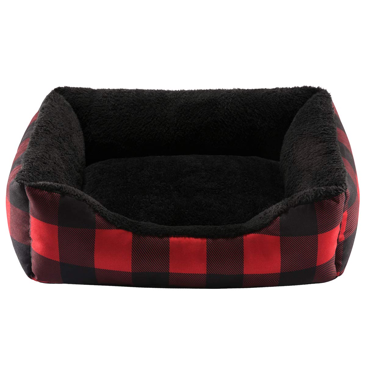 Hollypet Printed Flannel Rectangle Plush Dog Cat Bed - Self-Warming Pet Bed with Red Checked Design - Cozy Winter Sleeping Mat for Small to Medium Pets at Home or Travel