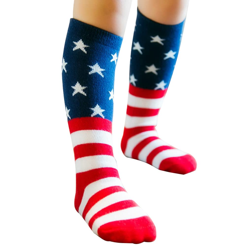 USA Flag Kids Socks - Patriotic Star Knee High Socks for Boys & Girls, Baby Toddler Children - Perfect for 4th of July, Memorial Day & School Spirit Events