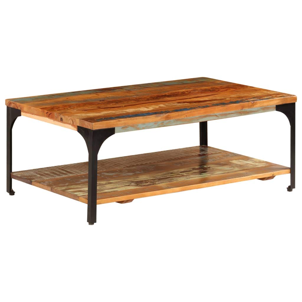 Rustic Reclaimed Wood Coffee Table with Open Shelf - 39.4