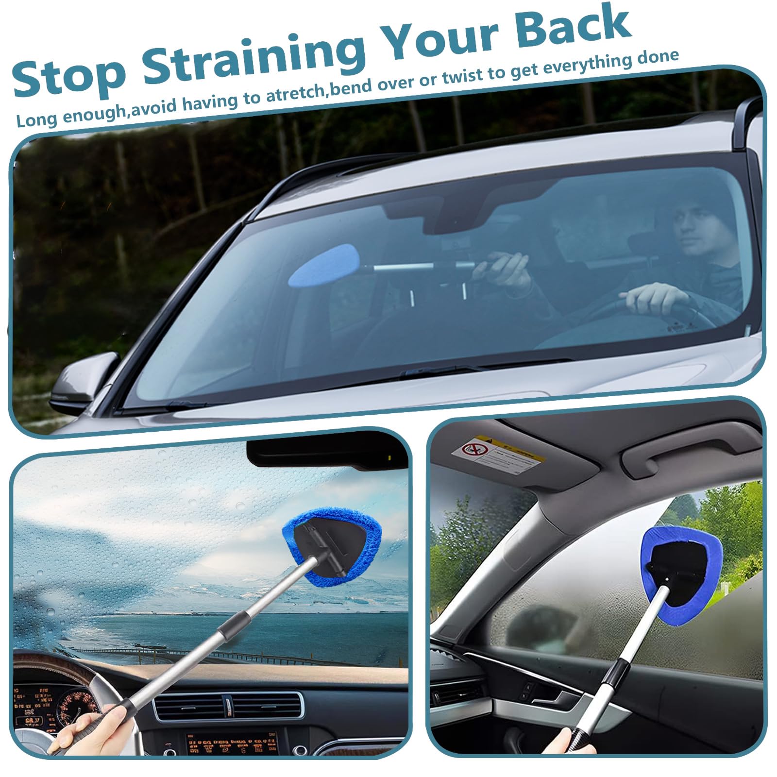 Premium Car Windshield Cleaning Kit - Expandable Window Cleaner with 4 Reusable Microfiber Pads, 2 Spray Bottles, Dust Brush & Wand Tool for Trucks, SUVs, RVs - Perfect for Auto Detailing & Interior Cleaning