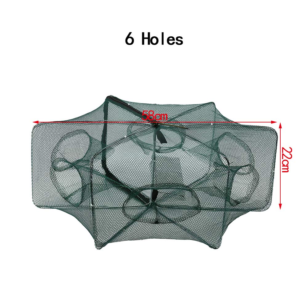 Portable Foldable Fishing Net Trap for Fish, Shrimp, Minnow, Crayfish & Crab - Hexagon Mesh Cage with 6 Holes | Easy to Use Automatic Bait Catcher for Freshwater & Saltwater Fishing | Perfect for Camping, Kayaking and Outdoor Adventures