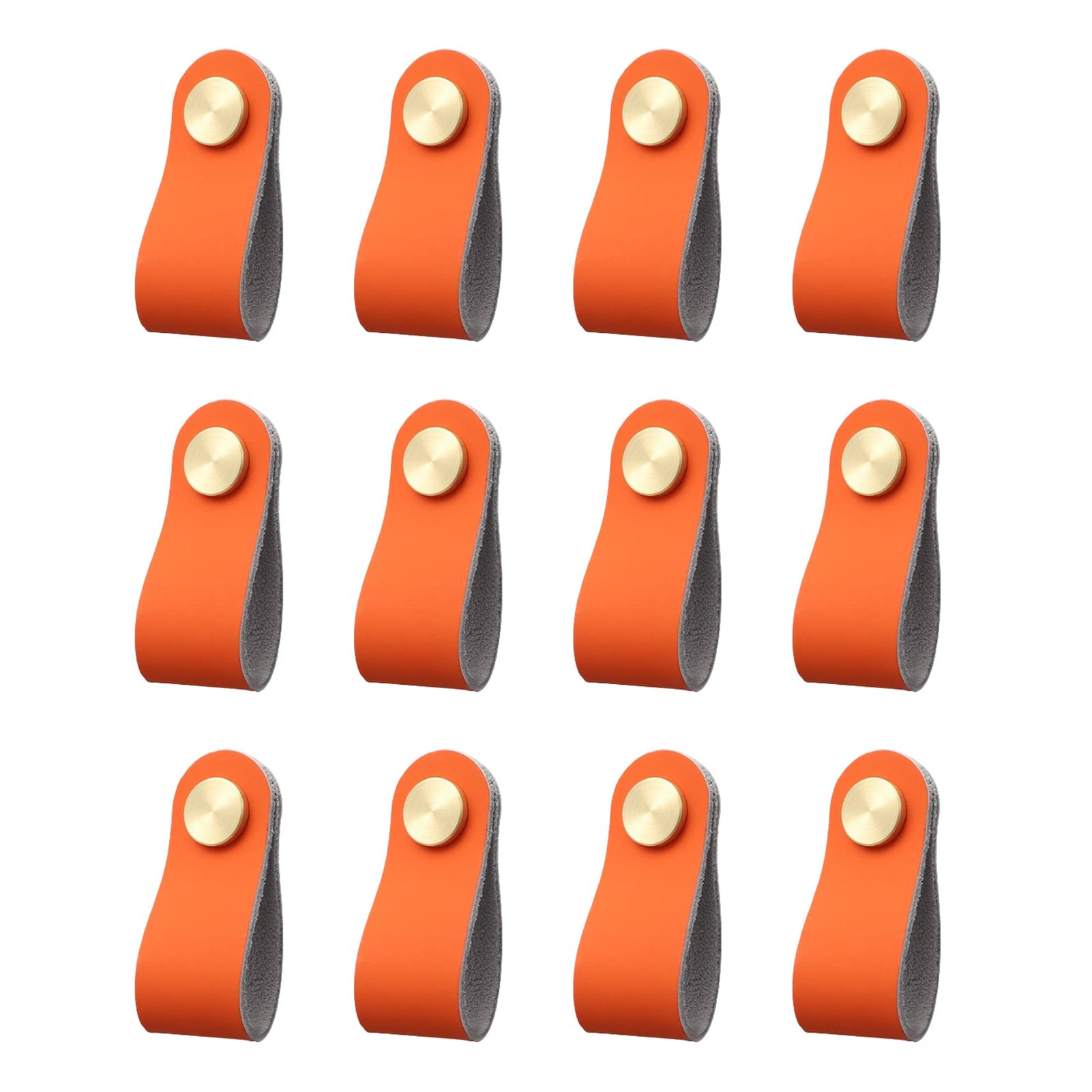 12 Pack Leather Drawer Pulls & Cabinet Knobs - Multicolor Brass Metalhead Single Hole Wardrobe Handles with Screws for Kitchen, Bathroom, Dresser, Closet (Orange) - Perfect for Home Decor & Furniture Upgrade