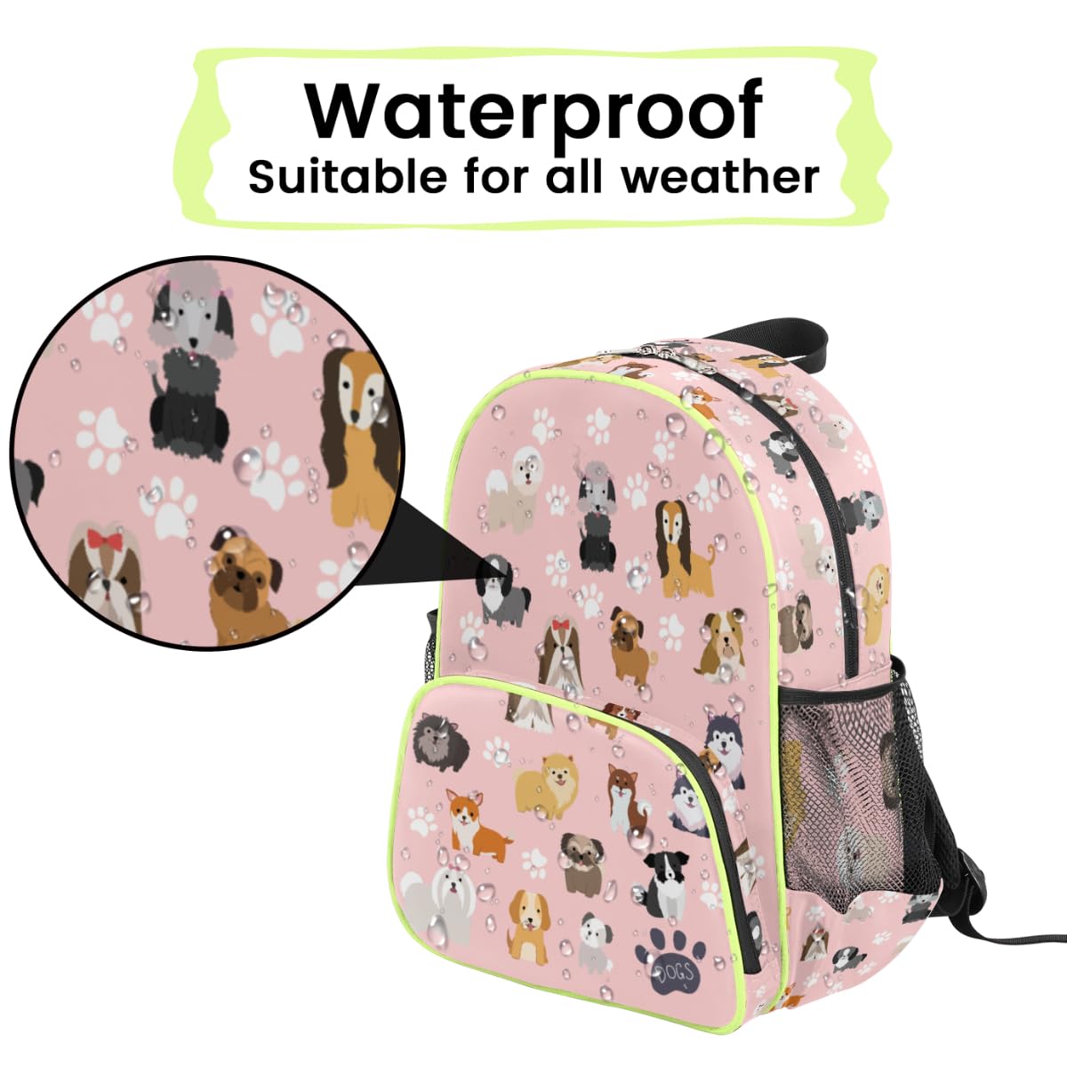 **Pink Waterproof Dog Backpack for Girls & Kids – Cute Puppy Toddler Daypack for Preschool, Kindergarten & School – Adjustable Chest Strap, 14.2 Inch Bookbag – Perfect for Back to School, Travel & Outdoor Adventures**