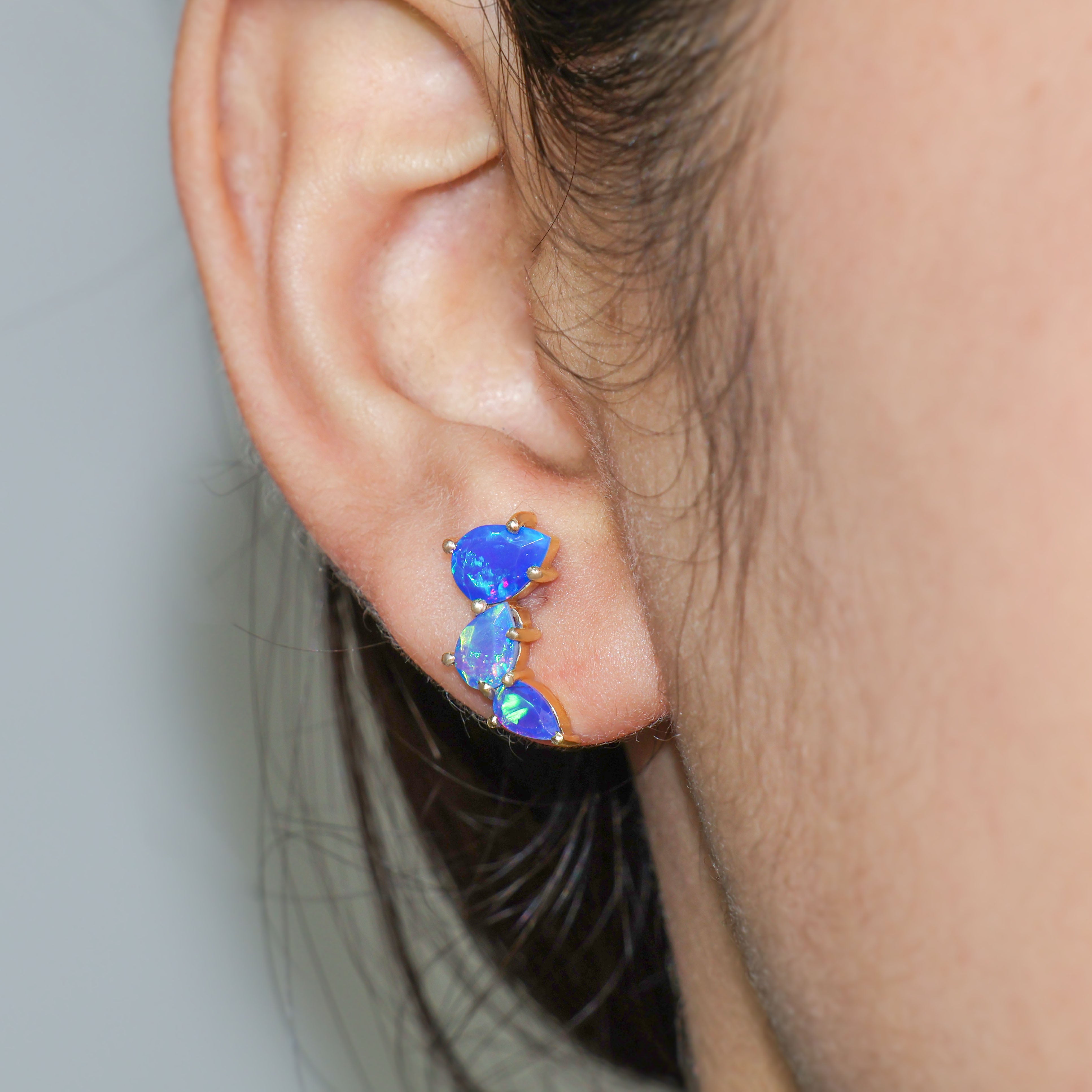 Blue Opal Pear Horn Style Stud Earrings for Women – Dainty Boho Jewelry for Everyday Wear & Special Occasions