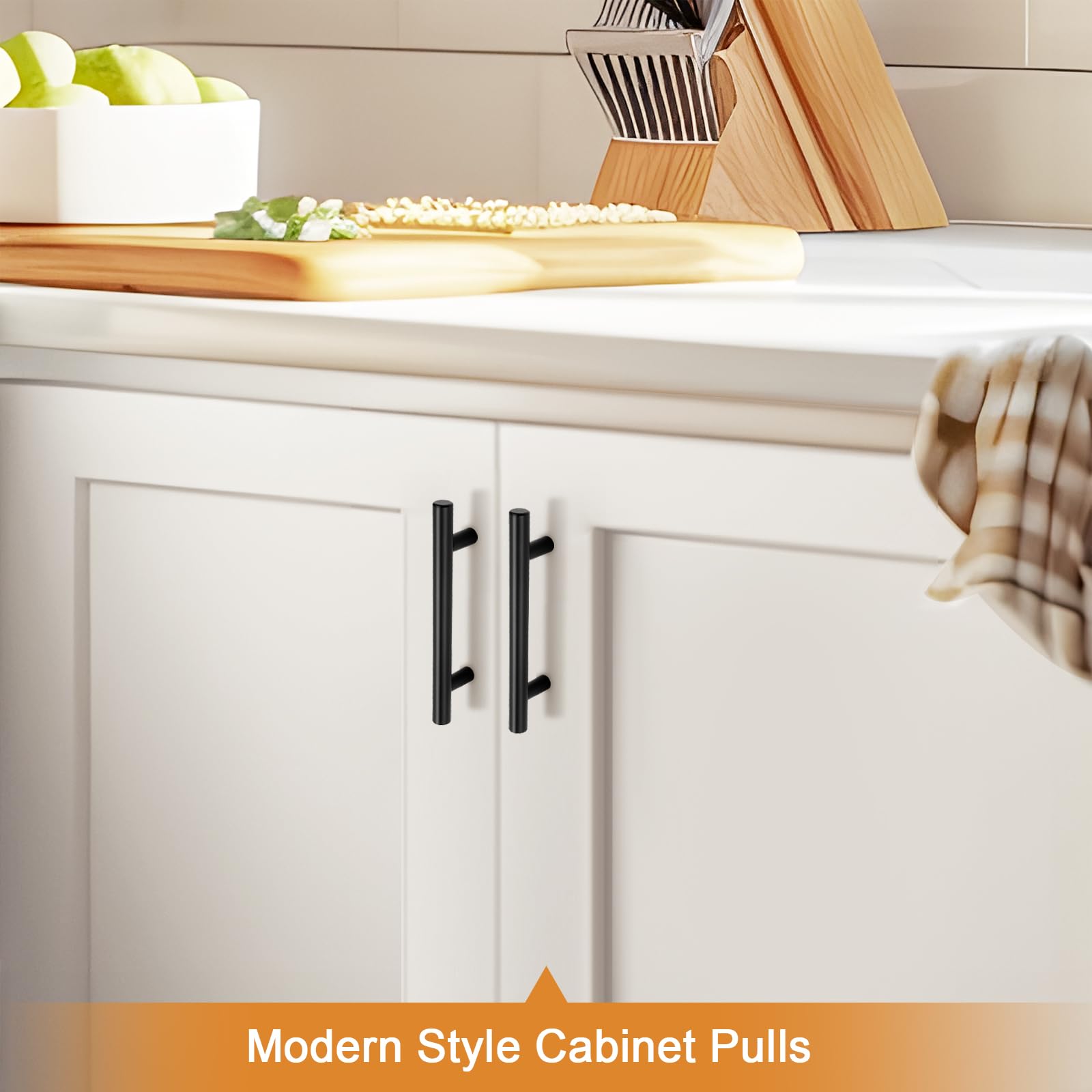 Probrico 18 Pack Flat Black Cabinet Handles - 3-3/4 Inch Hole Centers, 6 Inch Total Length | Modern T-Bar Pulls for Kitchen Cabinets, Cupboards & Dressers | Durable Hardware for Home & Office Organization