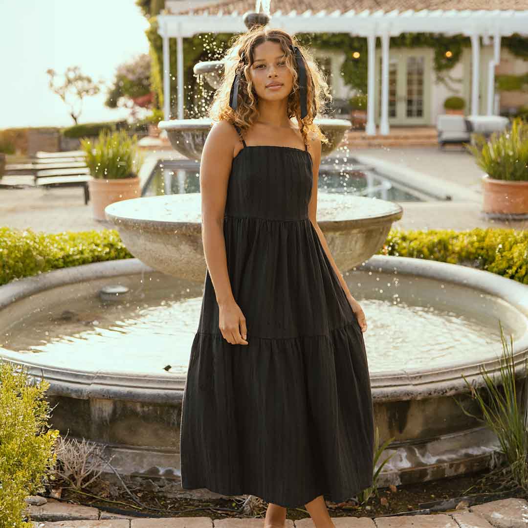 Elegant Black Cabo Midi Dress for Women - Summer Beach Party & Casual Outfit