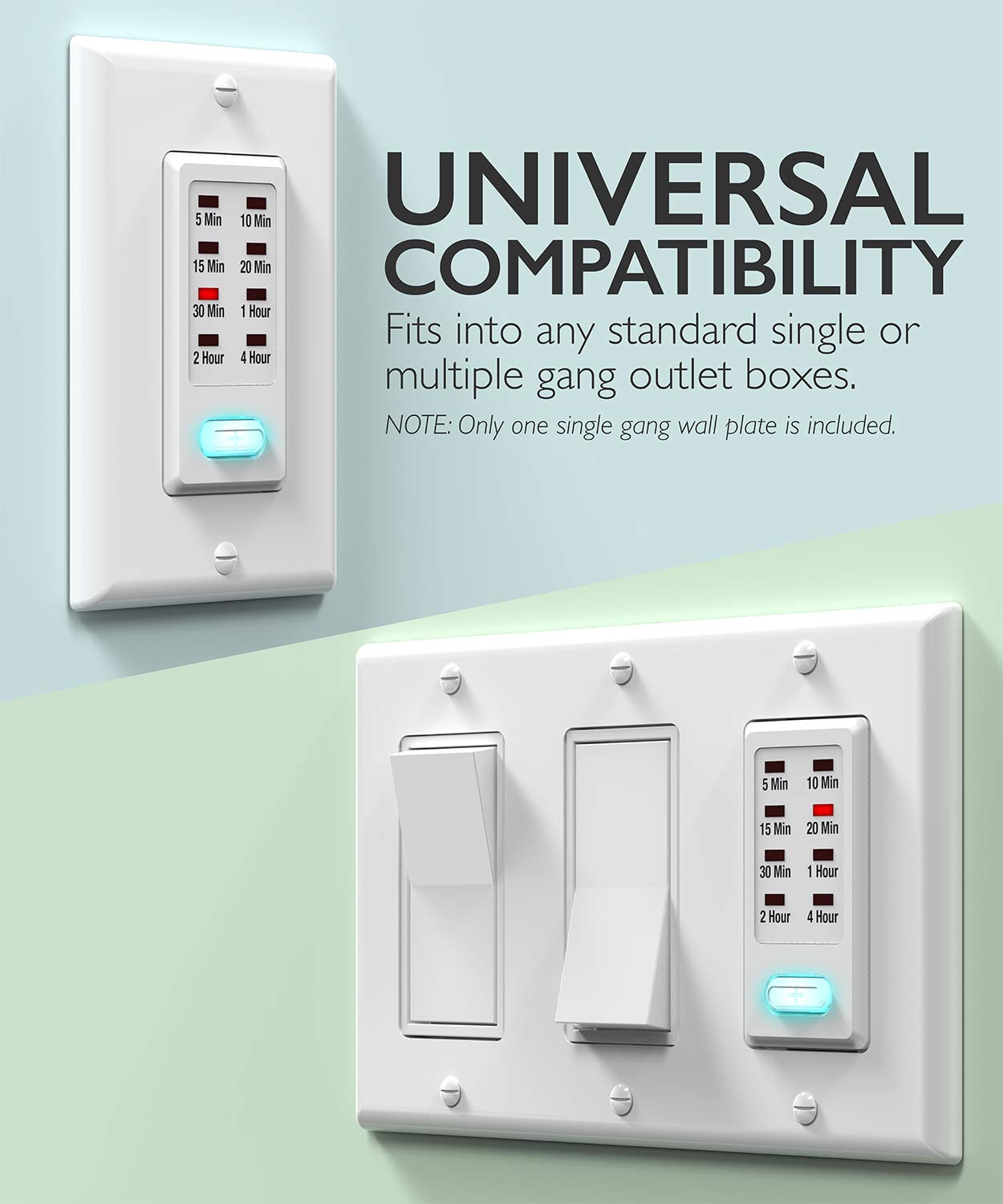 Fosmon 4-Hour Programmable In-Wall Light Timer Switch - Countdown Timer for Lights, Fans, Heaters & Bathroom (1875W, 9 Settings, Neutral Wire Required) - Perfect for Home Automation, Energy Savings & Smart Lighting Control - ETL Listed