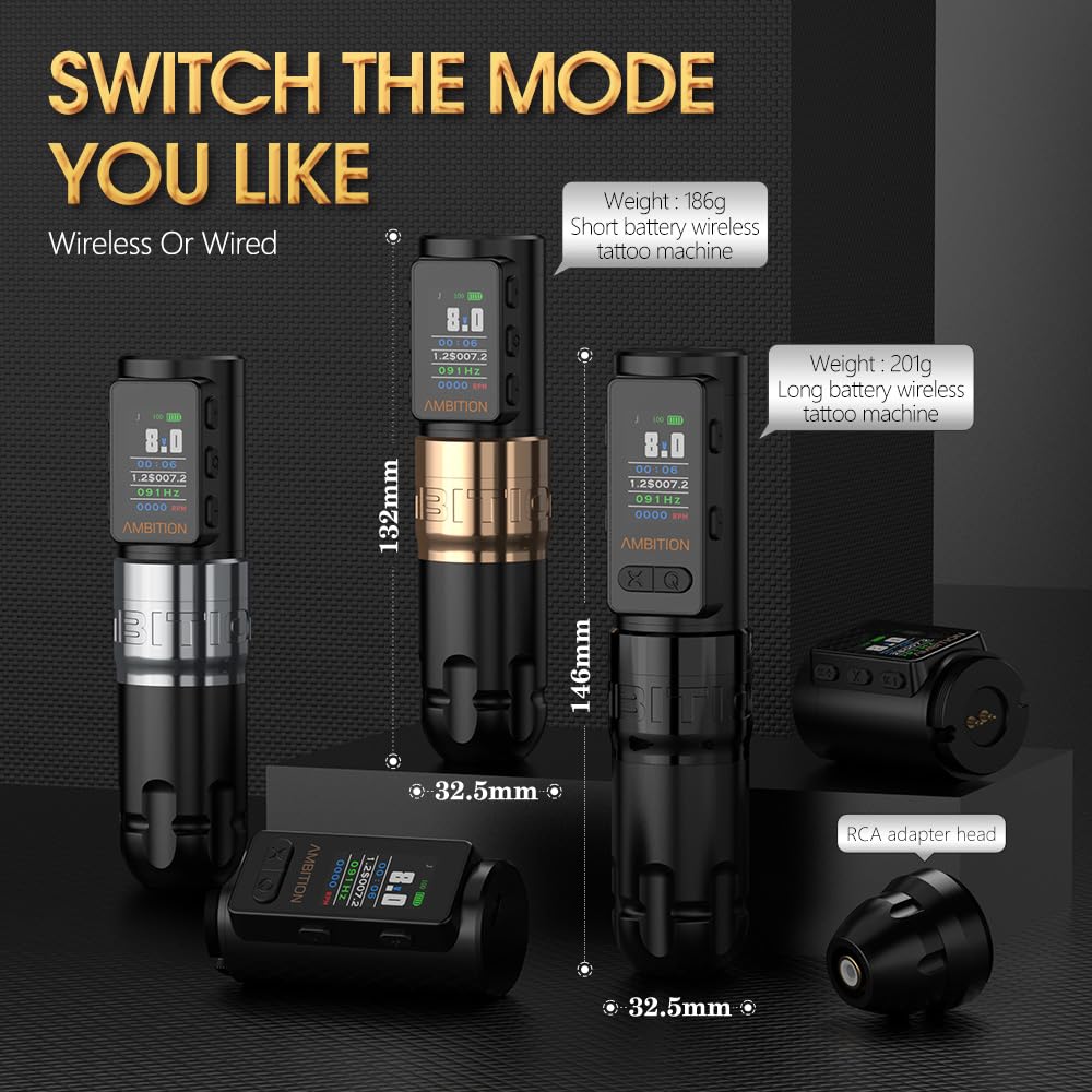 Ambition Soldier Max Rotary Tattoo Machine Gun - Professional Tattoo Equipment with 2400mAh Battery, Billing Function & Stabilizing System - Perfect for Tattoo Artists & Body Art Professionals - Ideal for Studio Work, Tattoo Conventions & Permanent Makeup