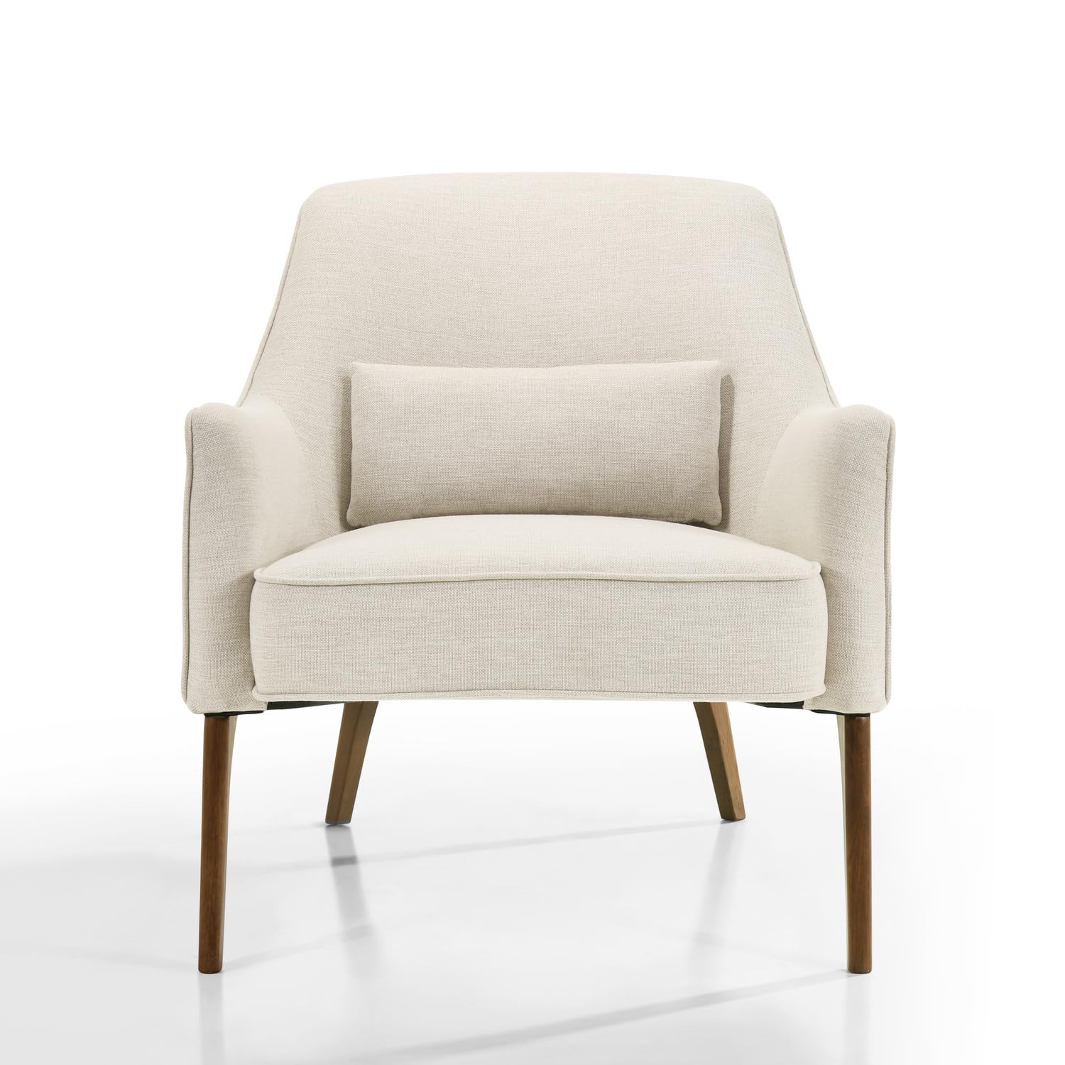Jane Lounge Accent Chair - Modern Beige Upholstered Armchair for Living Room, Bedroom & Office - Comfortable Reading Chair with Sturdy Wooden Legs