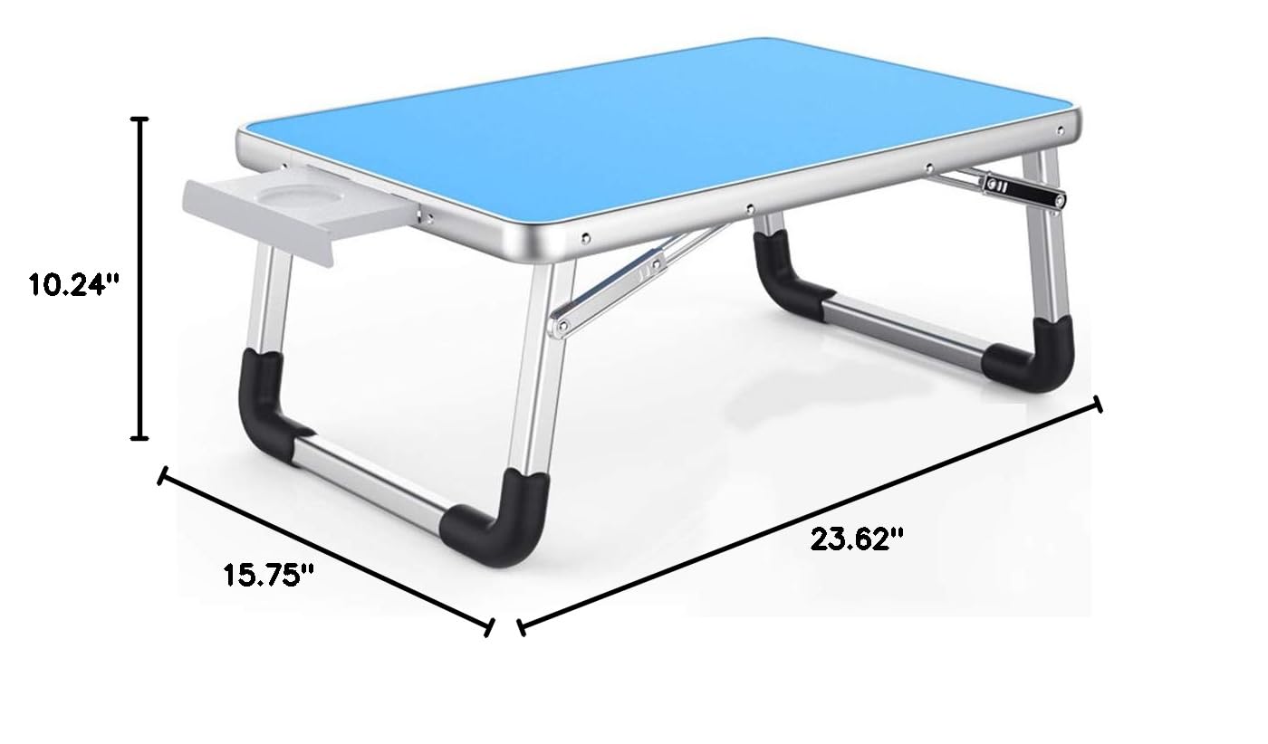 Portable Folding Lap Desk - Adjustable Standing Laptop Table for Bed, Sofa & Floor Use | Lightweight Breakfast Tray with Notebook Stand | Perfect for Home Office, Reading, Kids Study & Coffee Time (Blue, 60x40cm)