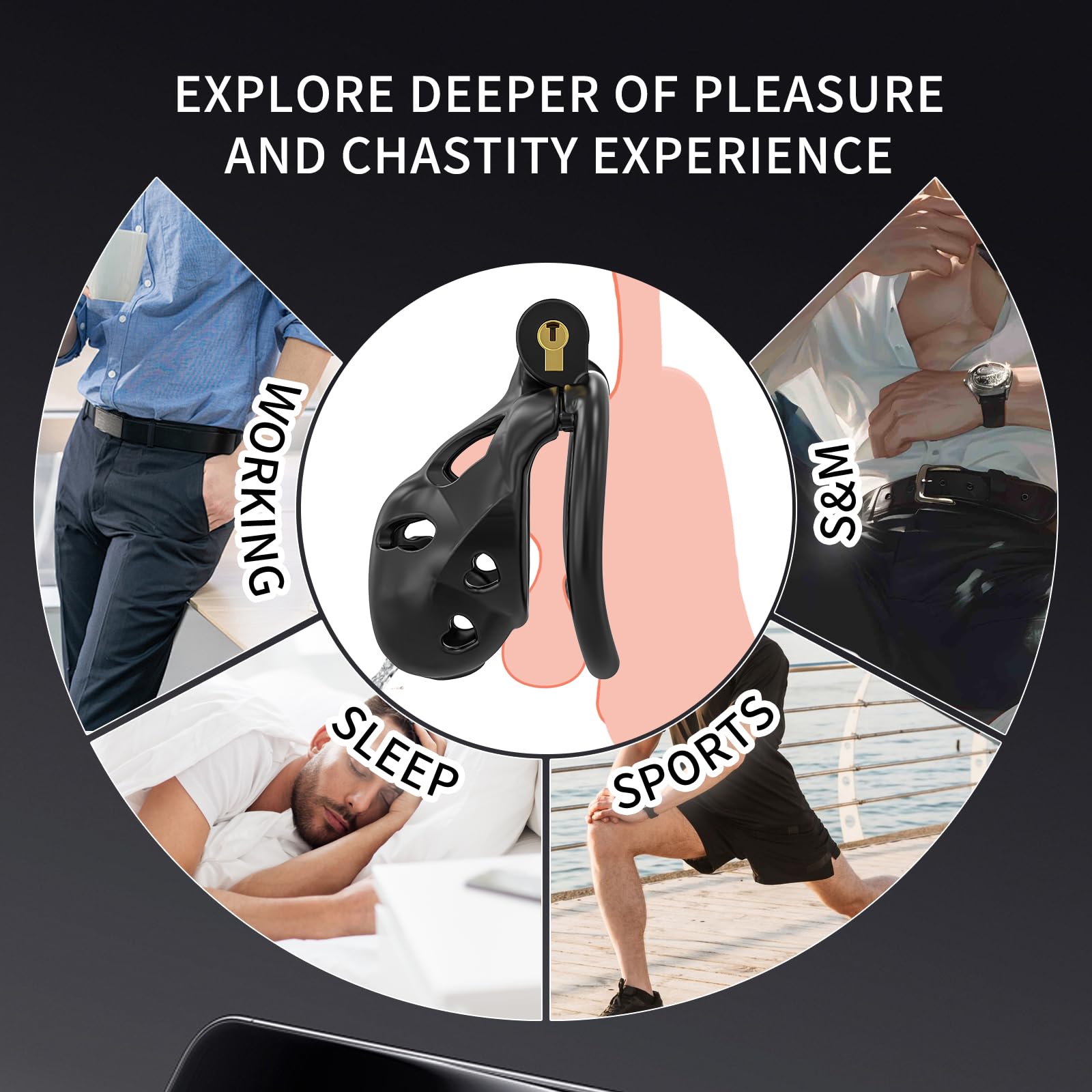 FYJENNICC Love 1.0 Chastity Cage - Lightweight Resin Male Chastity Device with Invisible Lock, 4 Adjustable Rings for Comfort - Beginner-Friendly Bondage Gear for Men - Adult Sex Toy (Black, Nano) - Perfect for BDSM, Couples Play & Long-Term Wear