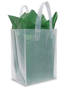Premium Clear Frosty Plastic Shopping Bags 8x5x10 Inches - Durable Reusable Grocery Bags for Retail, Boutique & Gift Packaging - Bulk Pack by TTKing