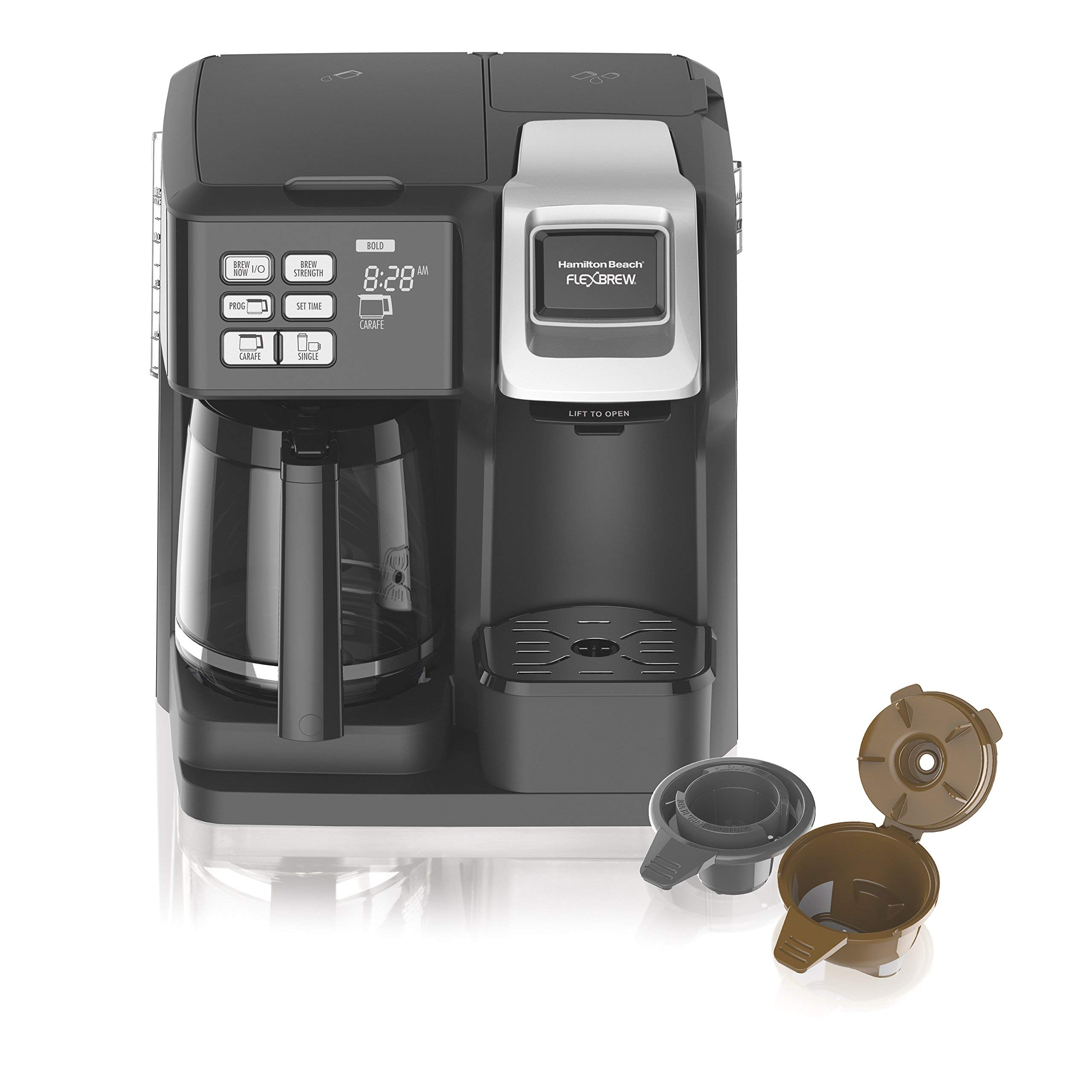 Hamilton Beach FlexBrew 49976 Single Serve & Full Pot Coffee Maker - Compatible with K-Cup Pods & Ground Coffee, Programmable, Black (Renewed) - Perfect for Home, Office & Small Spaces