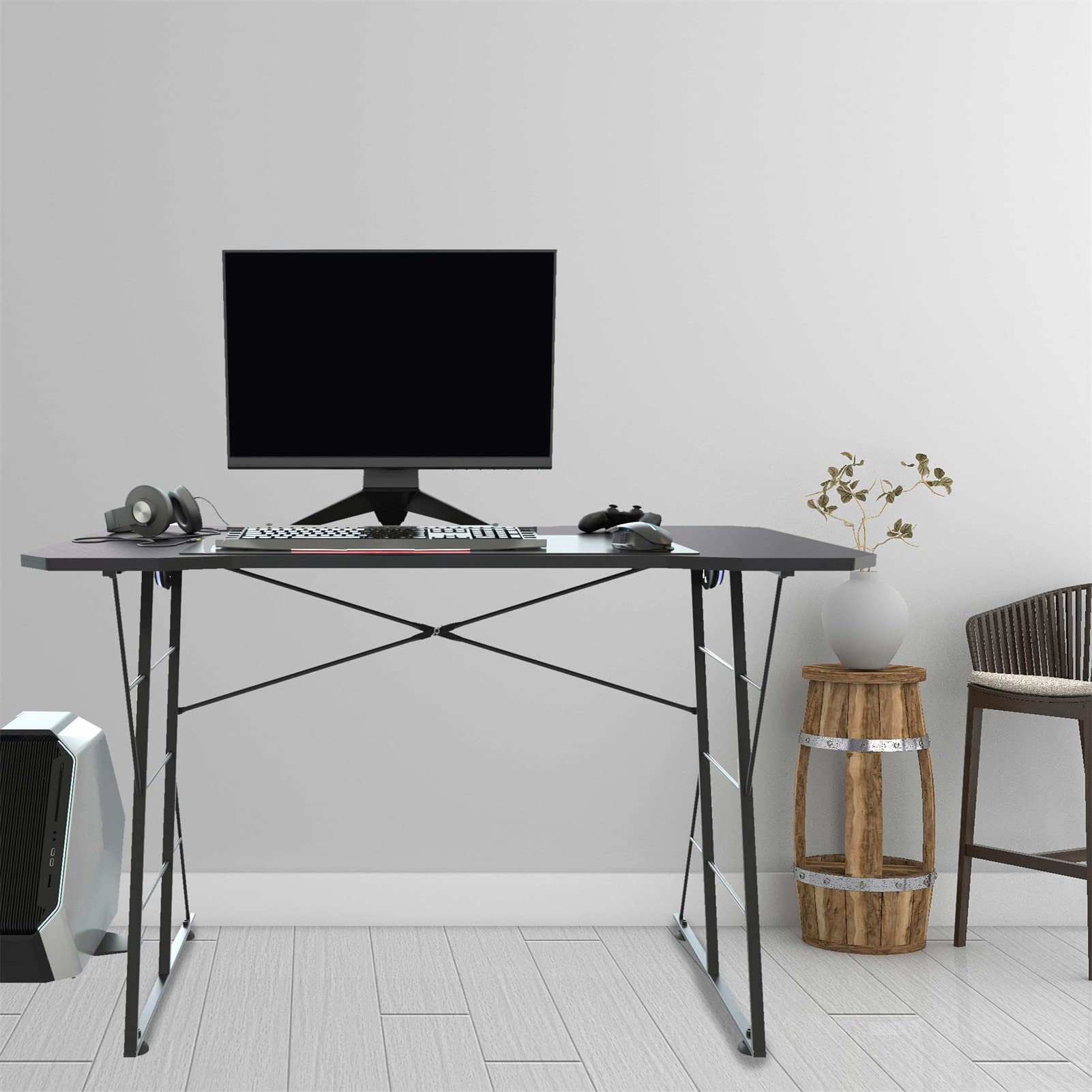 Modern Simple Style Multi-Function Computer Desk with Spacious Desktop & Metal Frame - Water-Resistant Surface Home Office Desk for Laptop, PC & Gaming - Black | Perfect for Small Spaces, Remote Work & Gaming Setups