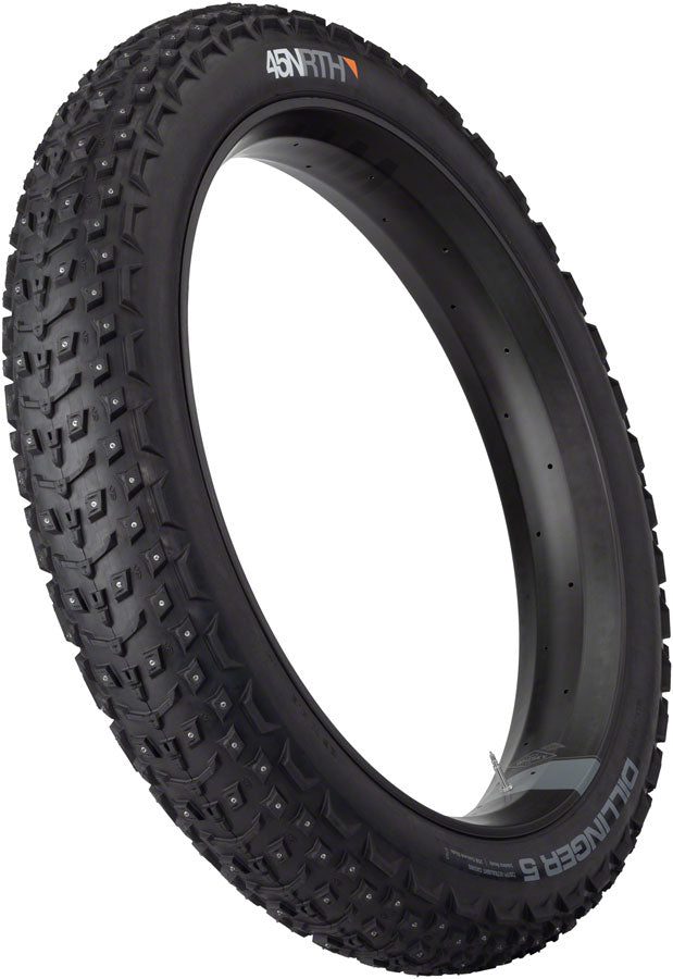 45NRTH Dillinger 5 Bike Tire 26x4.6 Inch Tubeless Black 120 TPI with 258 Concave Carbide Alloy Studs - Winter Cycling, Fat Tire Snow Biking, Off-Road Traction for Extreme Conditions