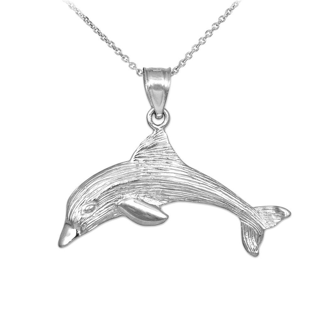 10K White Gold Dolphin Pendant Necklace for Women - Elegant Beach Jewelry Gift
