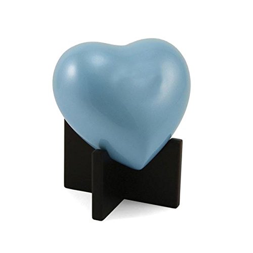 **Small Bronze Heart Pet Urn for Ashes - Holds 20 Cubic Inches - Light Blue Pet Cremation Urn with Optional Engraving - Perfect for Memorials & Keepsakes**