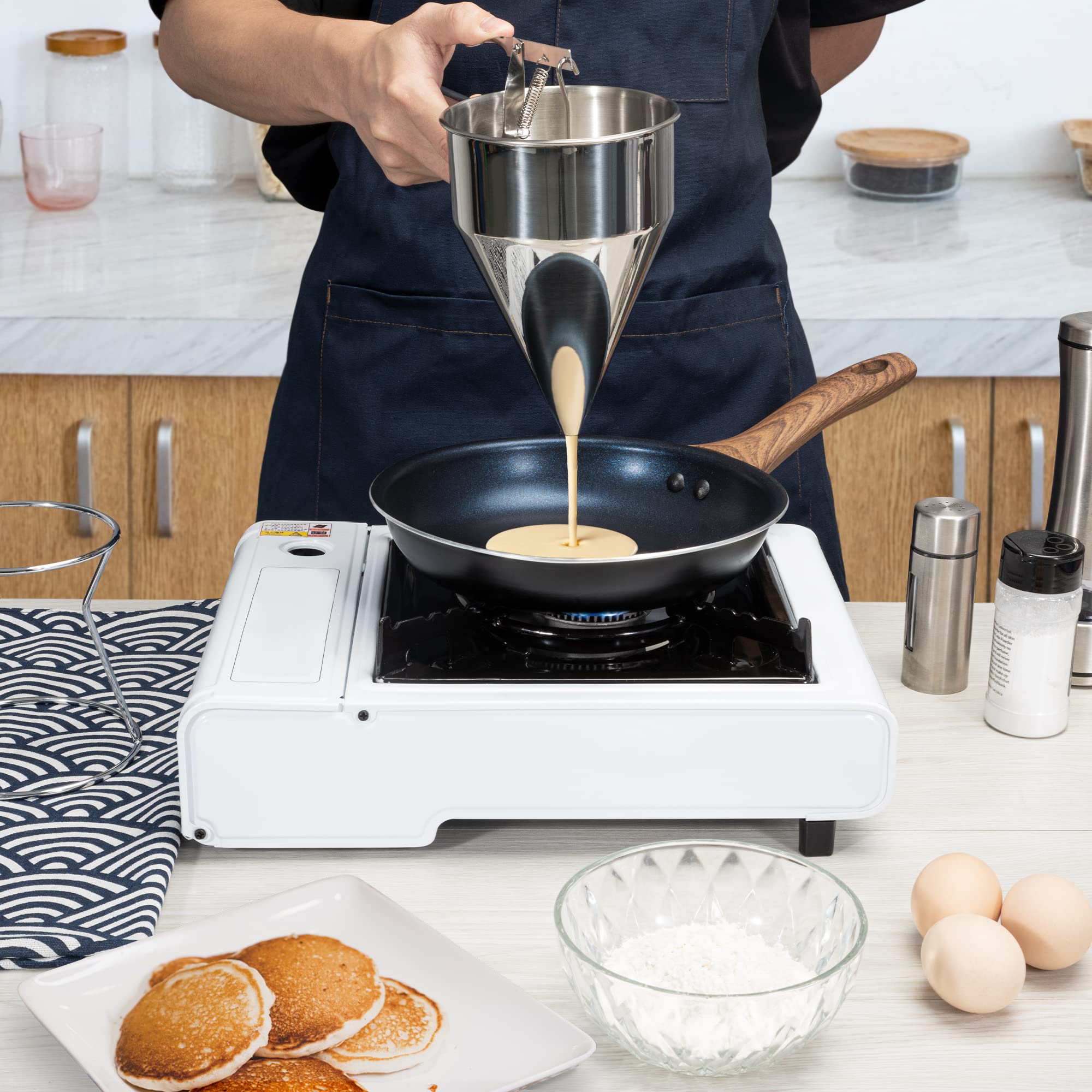 MyLifeUNIT Stainless Steel Pancake Batter Dispenser - Perfect for Pancakes, Waffles & Funnel Cakes - Easy Pour Batter Dispenser with Stand for Breakfast, Brunch & Dessert Making
