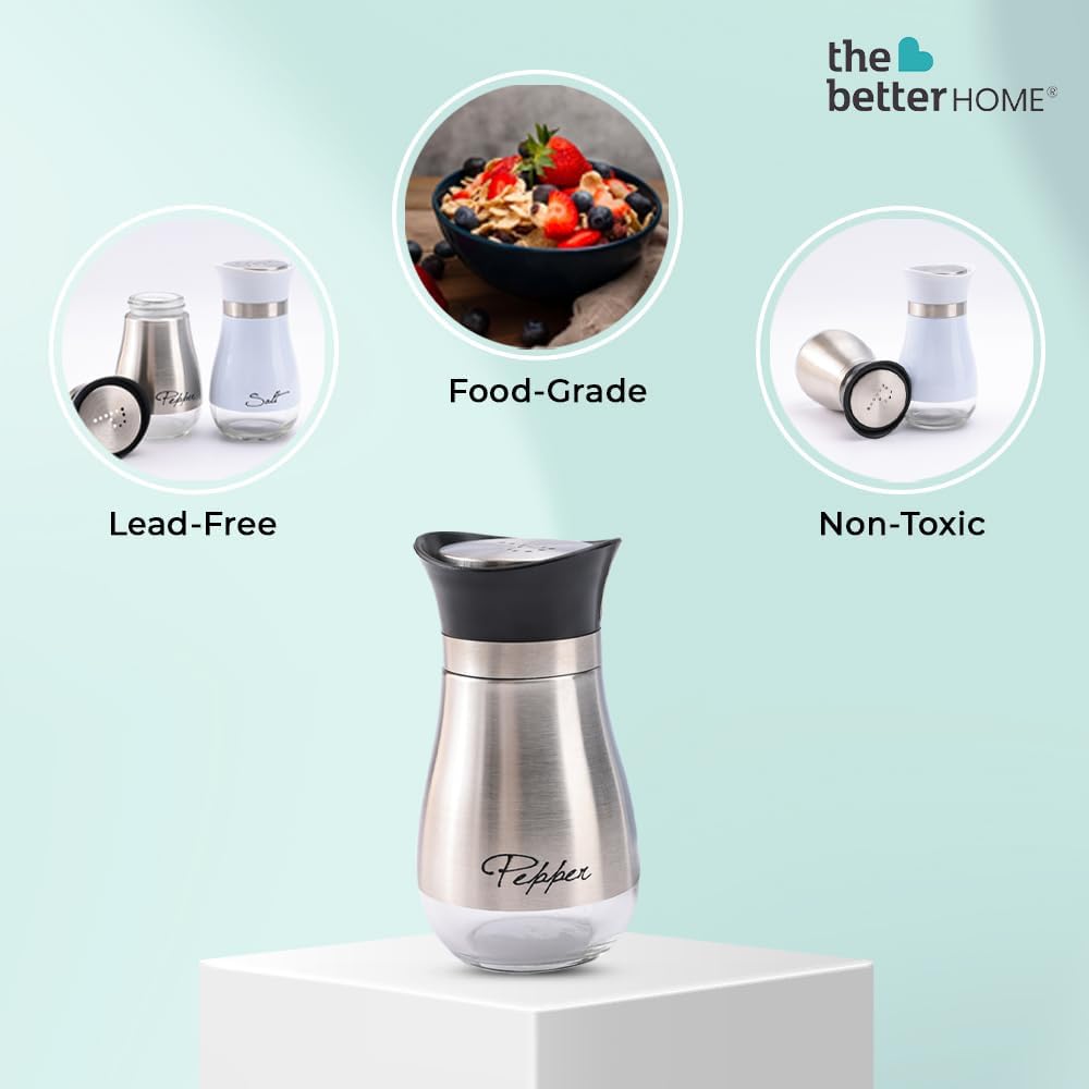 Premium Glass Salt and Pepper Shakers Set - Moisture-Proof Kitchen Seasoning Dispenser with Perfect Pour Holes - Ideal for Home, Restaurant & Dining Table Use (1-Pack)