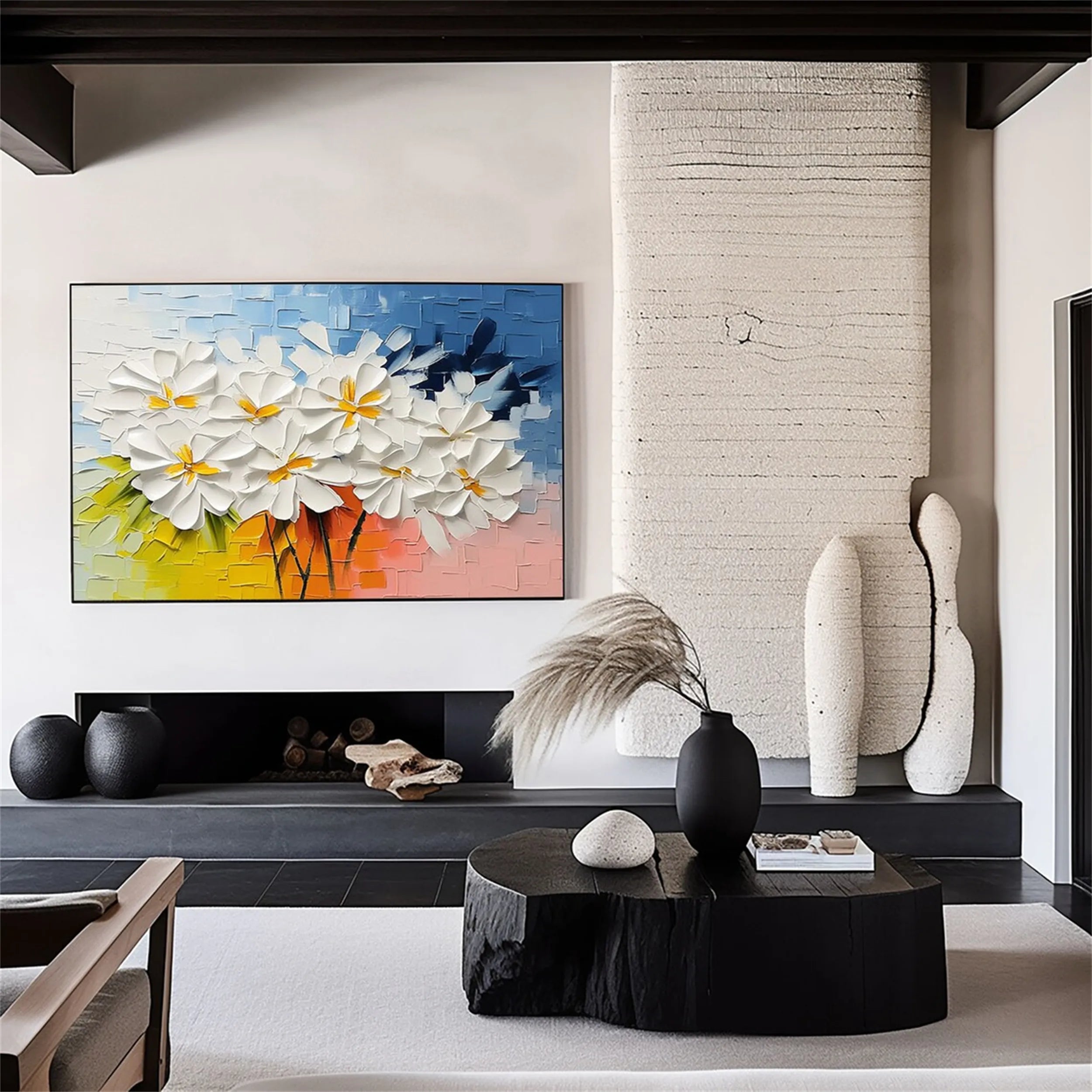 Beautiful Flower and Tree Painting Wall Art - Handmade Canvas Print for Home Decor, Living Room, Bedroom, Office (Style #FT046)