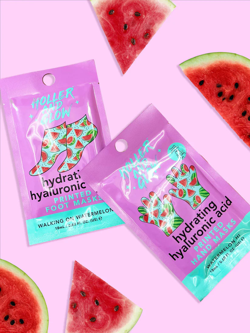 Holler & Glow Watermelon Hydrating Hand Mask - Moisturizing & Nourishing Gloves for Dry Skin Care - Perfect for Spa Night, Self-Care Routine & Gift Giving