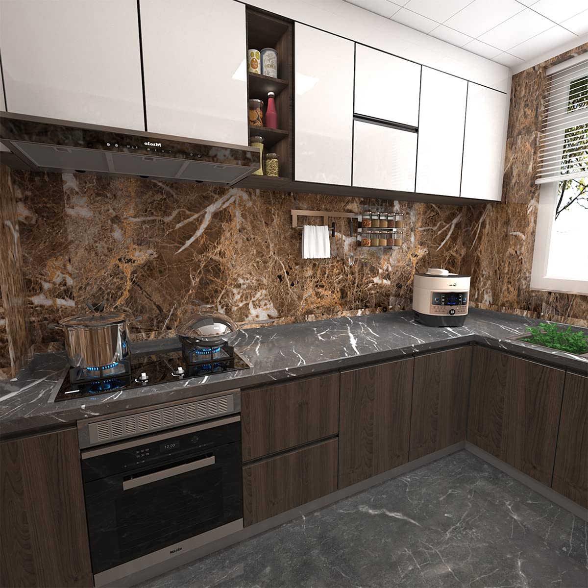 JSEVEM 24×197 Inch Extra Thick Peel and Stick Marble Wallpaper - Waterproof Brown White Faux Granite Vinyl Contact Paper for Kitchen Backsplash, Bathroom Countertops, Bedroom Walls & DIY Home Decor