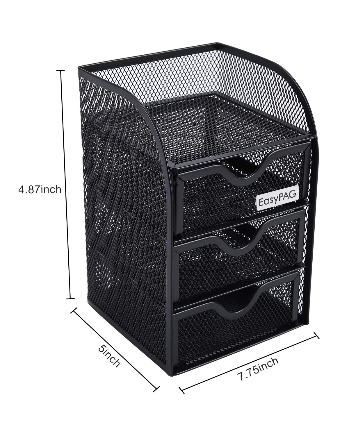 EasyPAG Mesh Desk Organizer with 3 Drawers - Office Desktop Organizer & Stationery Caddy for Home, School, Work - Perfect for Organizing Pens, Papers, and Office Supplies (Black)