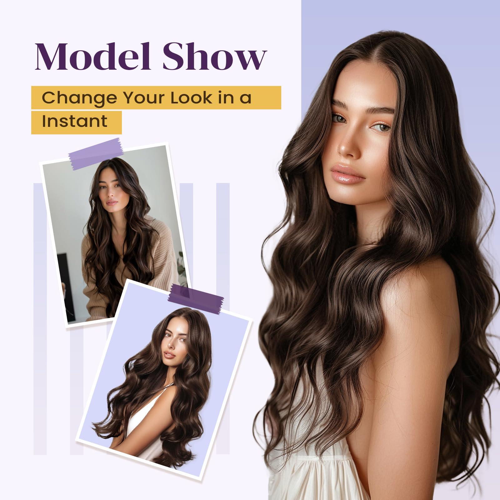 HEHUA 100% Human Hair Clip-In Extensions - 24 Inch 5-Piece Set (100g) Dark Brown Remy Hair Seamless & Invisible for Women | Perfect for Daily Wear, Parties & Special Occasions