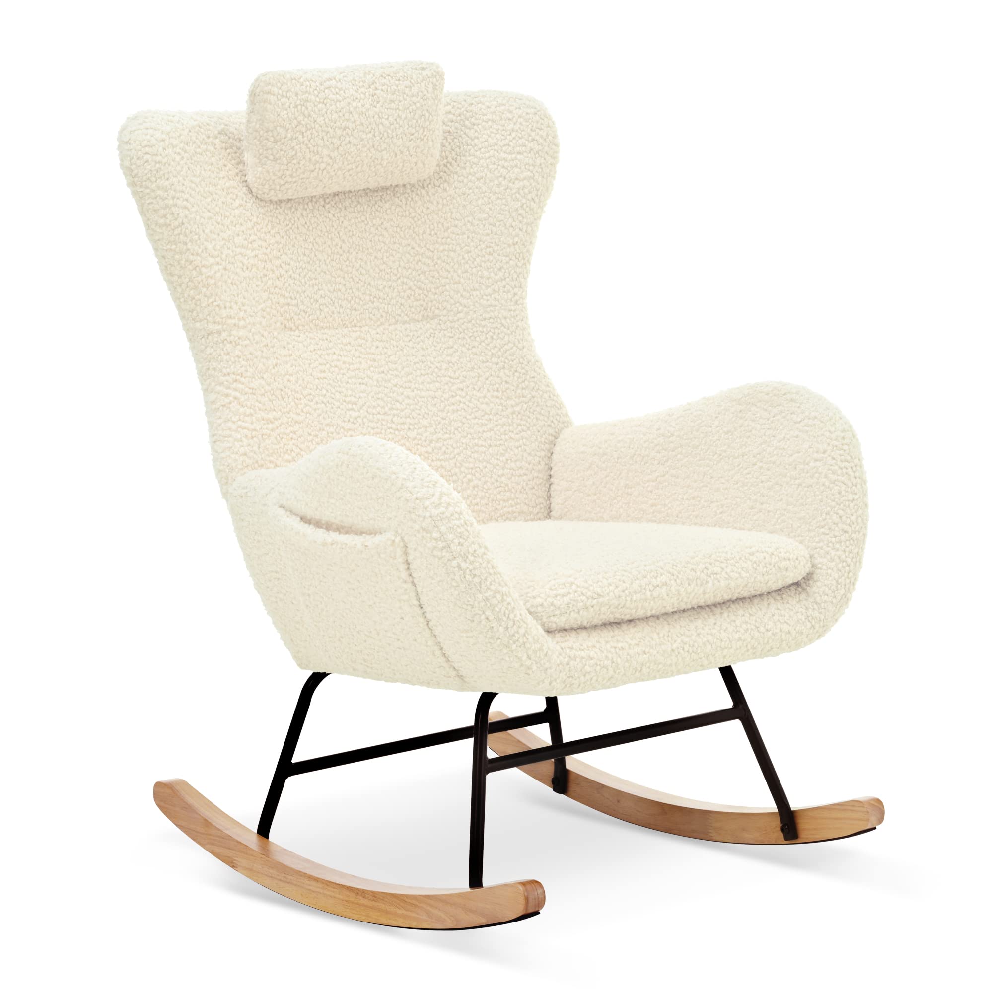 **Comfortable Teddy Upholstered Rocking Chair for Nursery & Bedroom – High Backrest, Padded Seat & Headrest – Perfect for Nursing, Reading & Relaxing – Ideal Baby Rocker for Cozy Spaces**
