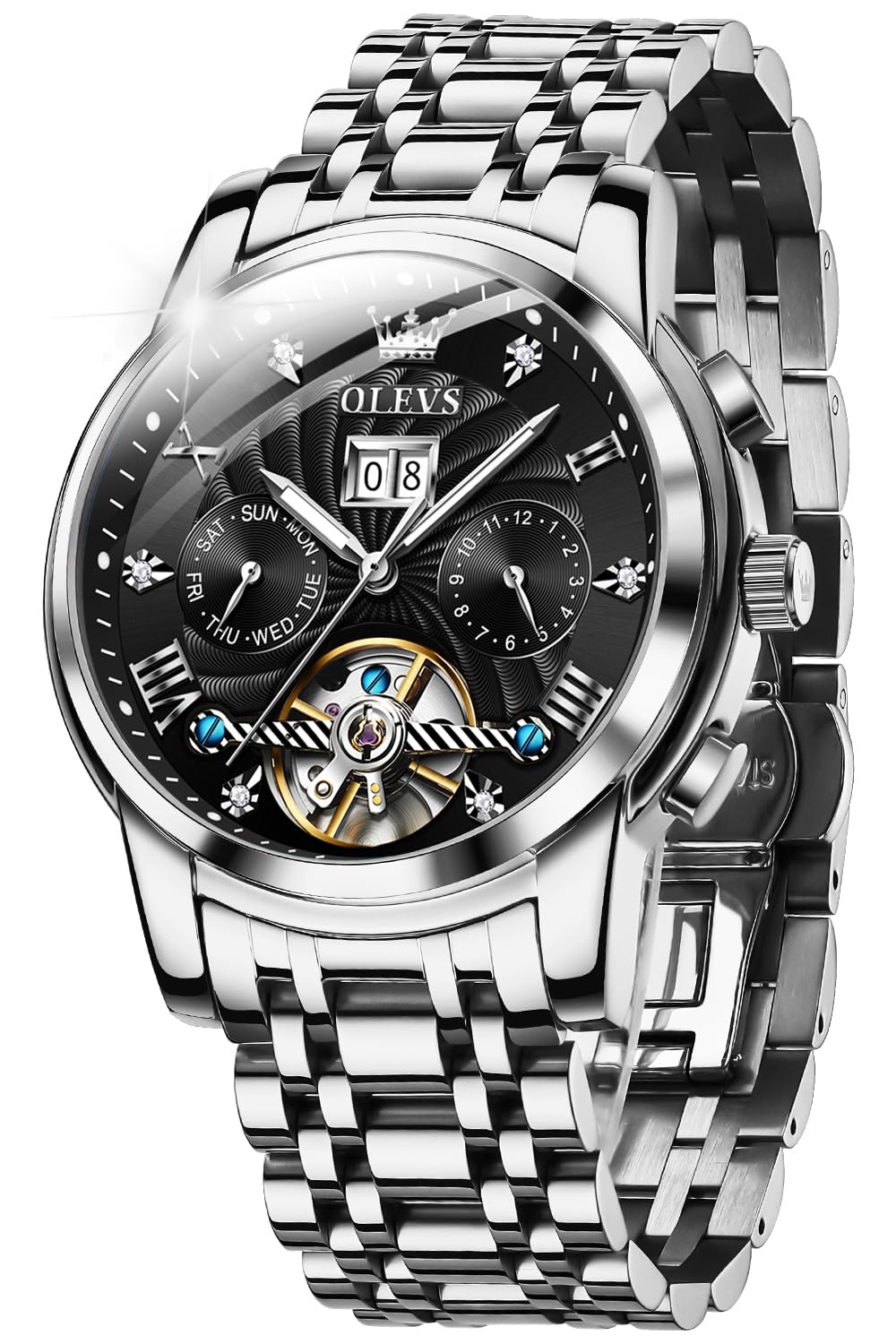 OLEVS Automatic Gold Watches for Men - Luxury Classic Stainless Steel Calendar Luminous Waterproof Watch - Perfect for Business, Formal Events & Daily Wear