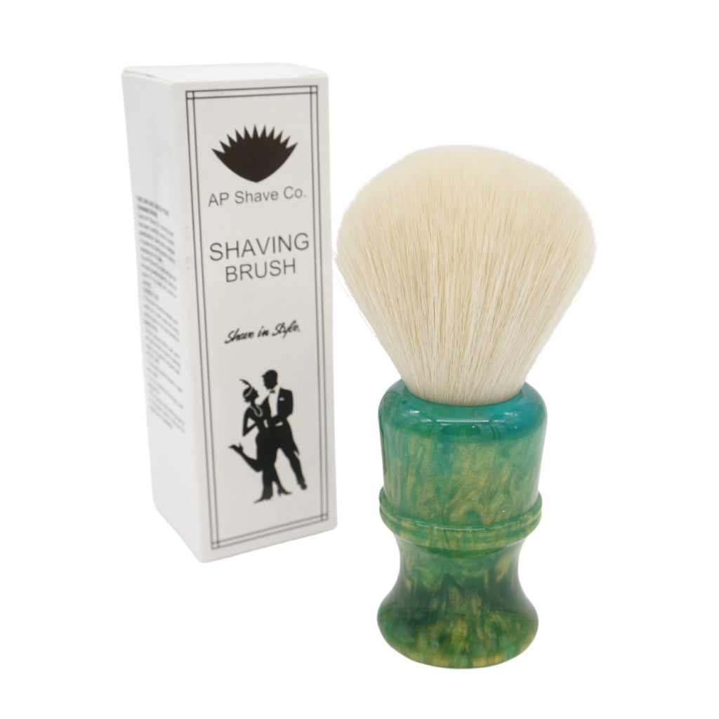 AP Shave Co. 26mm Cashmere Bulb Synthetic Shaving Brush - Golden Emerald Green Handle | Premium Soft Bristles for Smooth Shaving | Perfect for Wet Shaving & Beard Grooming at Home
