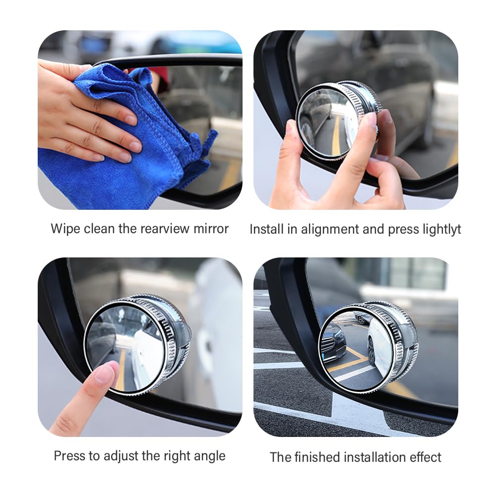 2PCS Universal Car Blind Spot Mirrors - 360° Adjustable Suction Cup Convex Mirror, HD Fish Eye Design for Enhanced Visibility - Perfect for Cars, SUVs, Trucks (Black) - Ideal for Parking, Lane Changing & Safe Driving