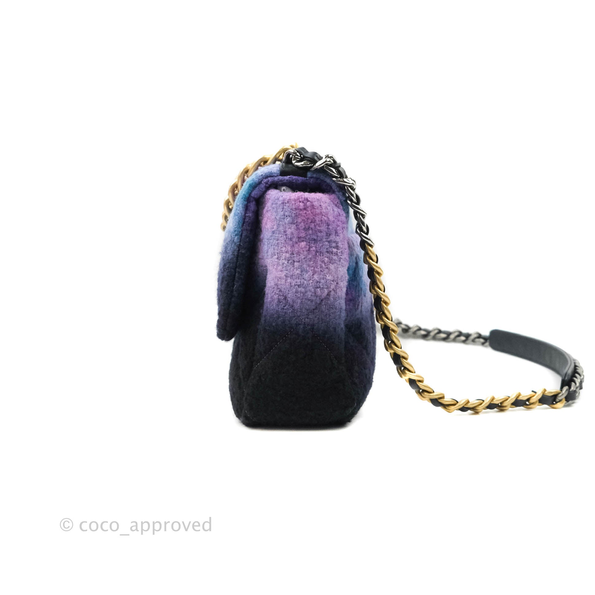 Chanel 19 Medium Flap Bag in Ombre Purple & Black Tweed with Mixed Hardware - Perfect for Luxury Fashion & Evening Events