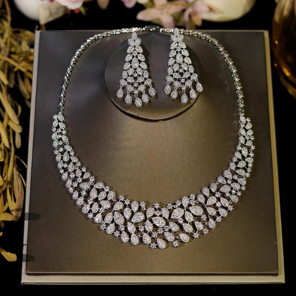 Luxury Zirconia Sterling Silver Necklace Set for Women - Elegant Wedding Jewelry, Bridal Party Gift, Anniversary Present & Special Occasion Accessories