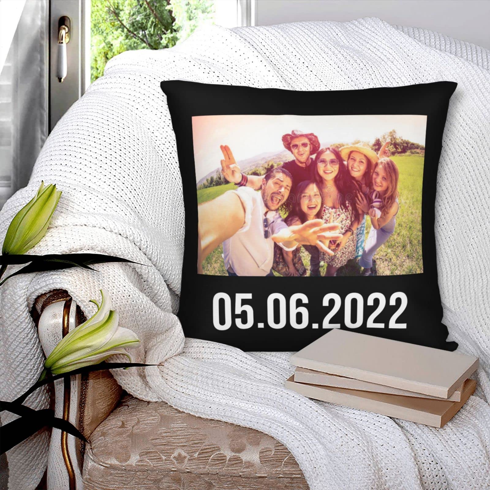 Custom Photo Throw Pillow Covers - Personalized Text & Image Square Pillow Cases for Sofa, Couch, Bed & Chair - Farmhouse Decor Cushion Covers in Multiple Standard Sizes - Perfect for Home Decor, Living Room Accents & Cozy Gift Ideas