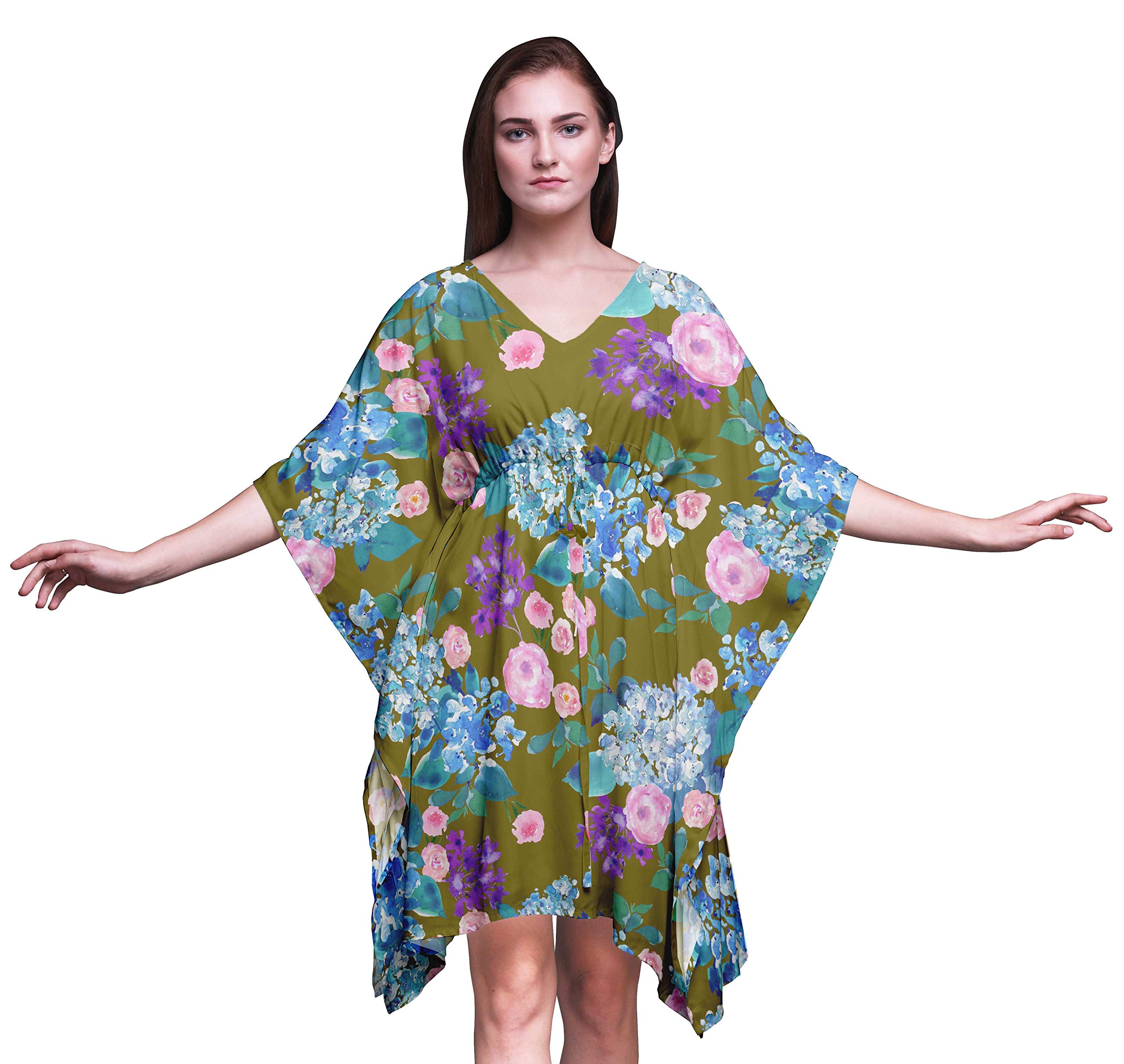 Bimba Women's Short Caftan Midi Dress - Beach Cover Up, Swimwear Wrap, Boho Summer Dress for Pool, Vacation & Resort Wear