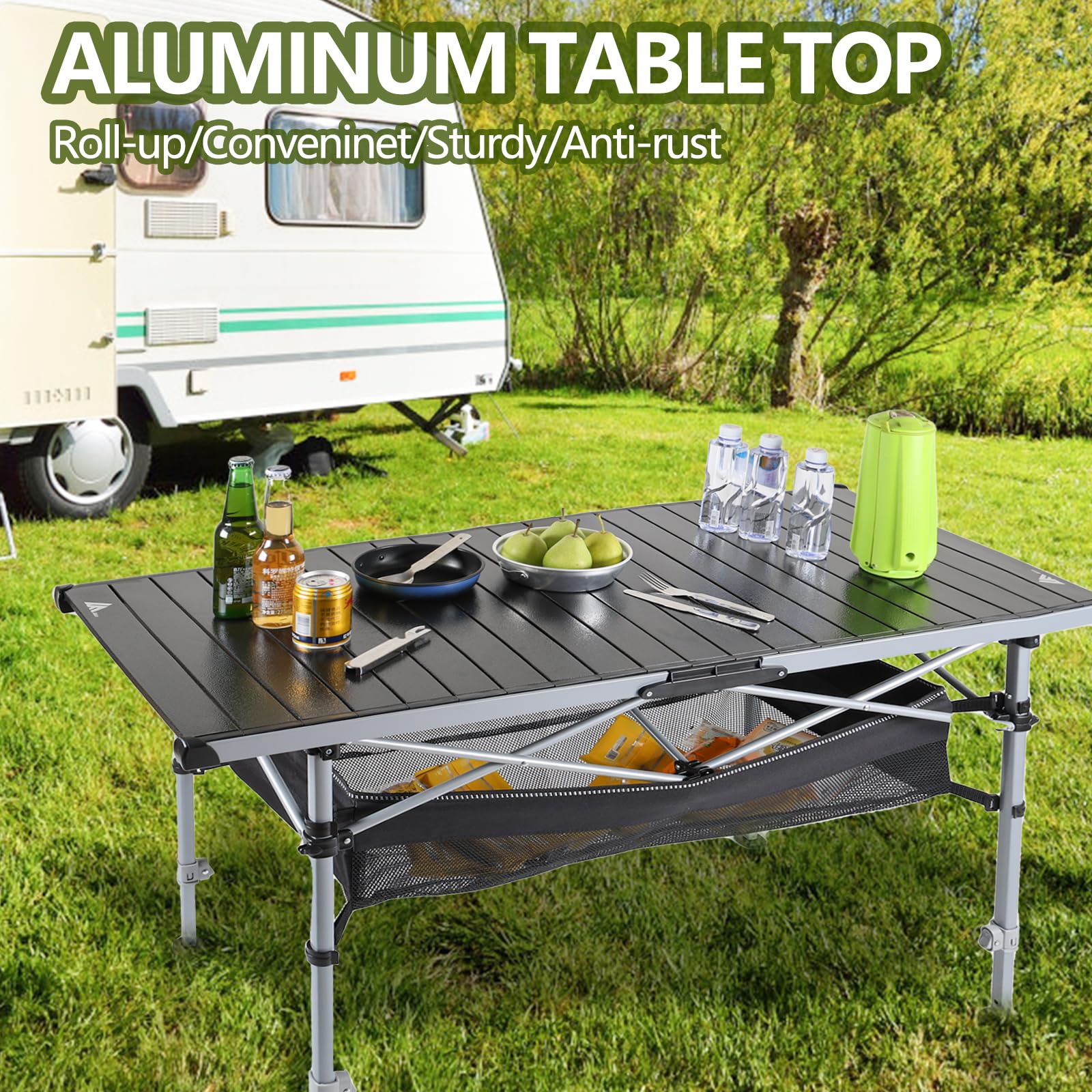 Ablazer Adjustable Height Aluminum Camping Table with Carry Bag - Portable Roll-Up Picnic Table for 4-6 People - Perfect for Outdoor, Camping, Beach, BBQ & Tailgating Parties