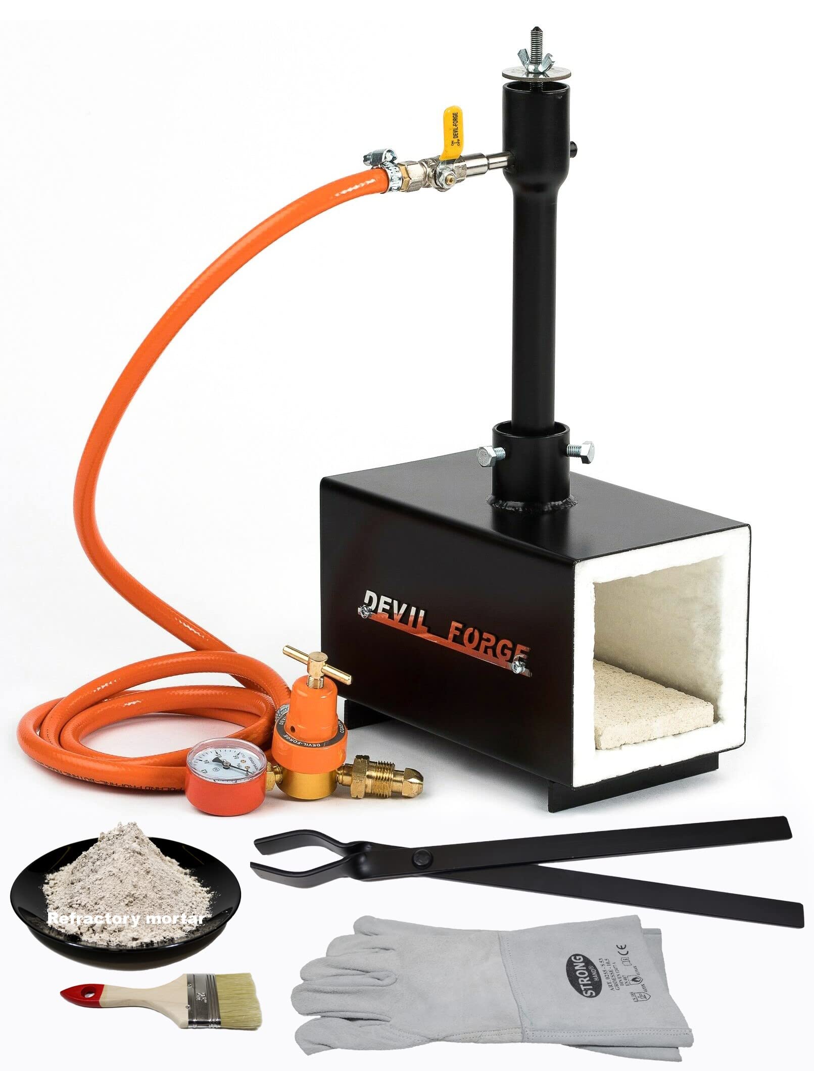 DEVIL-FORGE DFPROF1b Propane Gas Forge - 80,000 BTU Single Burner with Gas Ball Valve & Air Choke for Knife Making, Blacksmithing, Farrier Work - Reaches 2500°F/1370°C - Perfect for Metalworking, Jewelry Crafting & DIY Projects