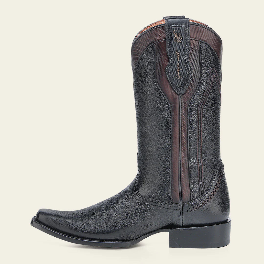 Men's Cuadra Black Dress Cowboy Deer Leather Boots - Western Style Riding Boots for Country, Rodeo & Casual Wear