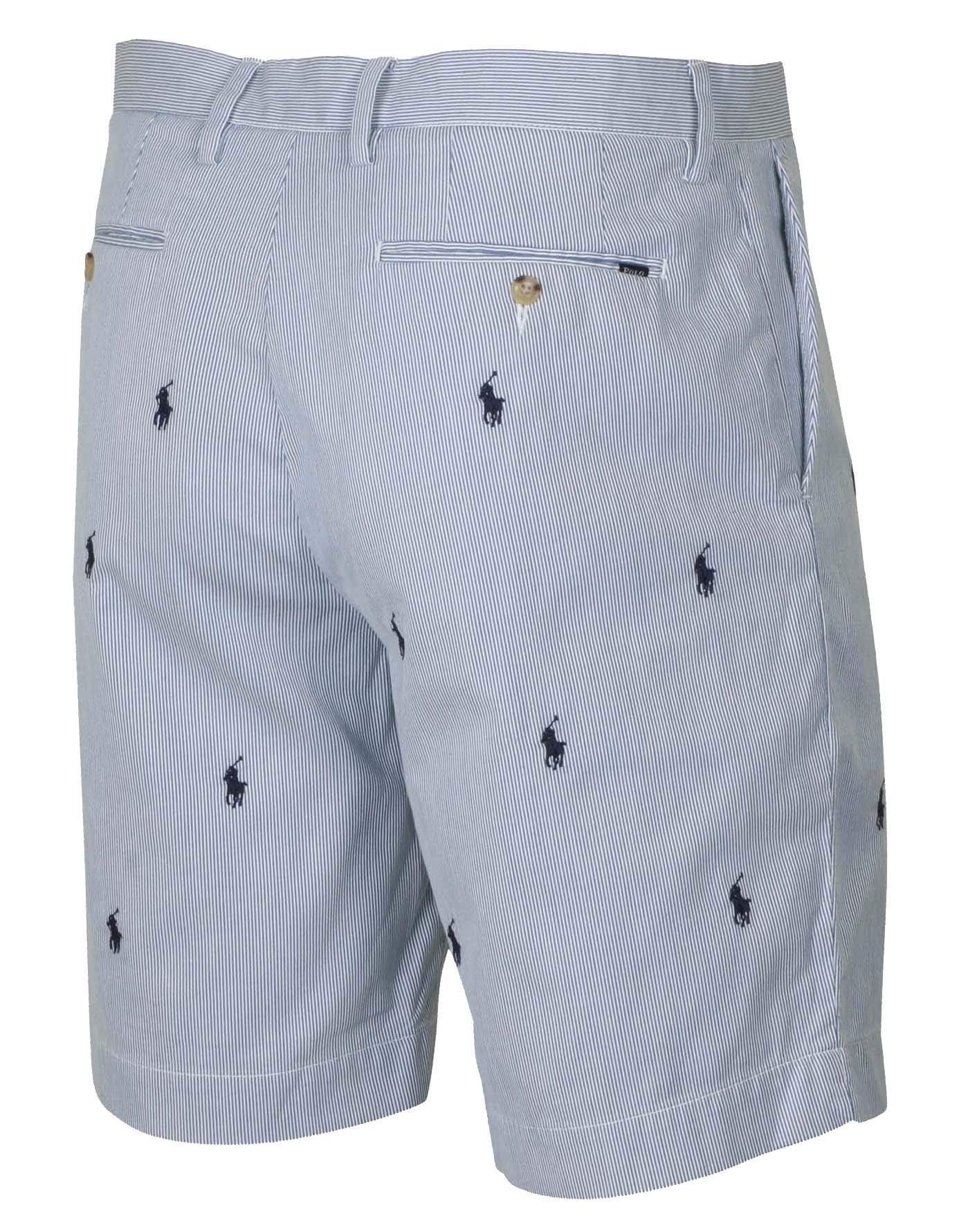 Ralph Lauren Men's Classic Fit Striped Polo Shorts with Embroidered Pony Logo - Blue & White - Size 31 - Casual Summer Wear, Golf Outfits & Weekend Style